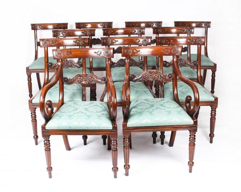 Vintage Arthur Brett Three Pillar Mahogany Dining Table & 14 Chairs 20th Century 3