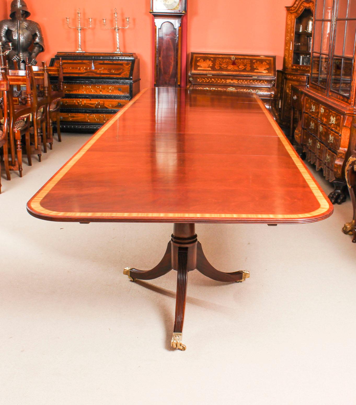 Regency Vintage Arthur Brett Three Pillar Mahogany Dining Table and 14 Chairs