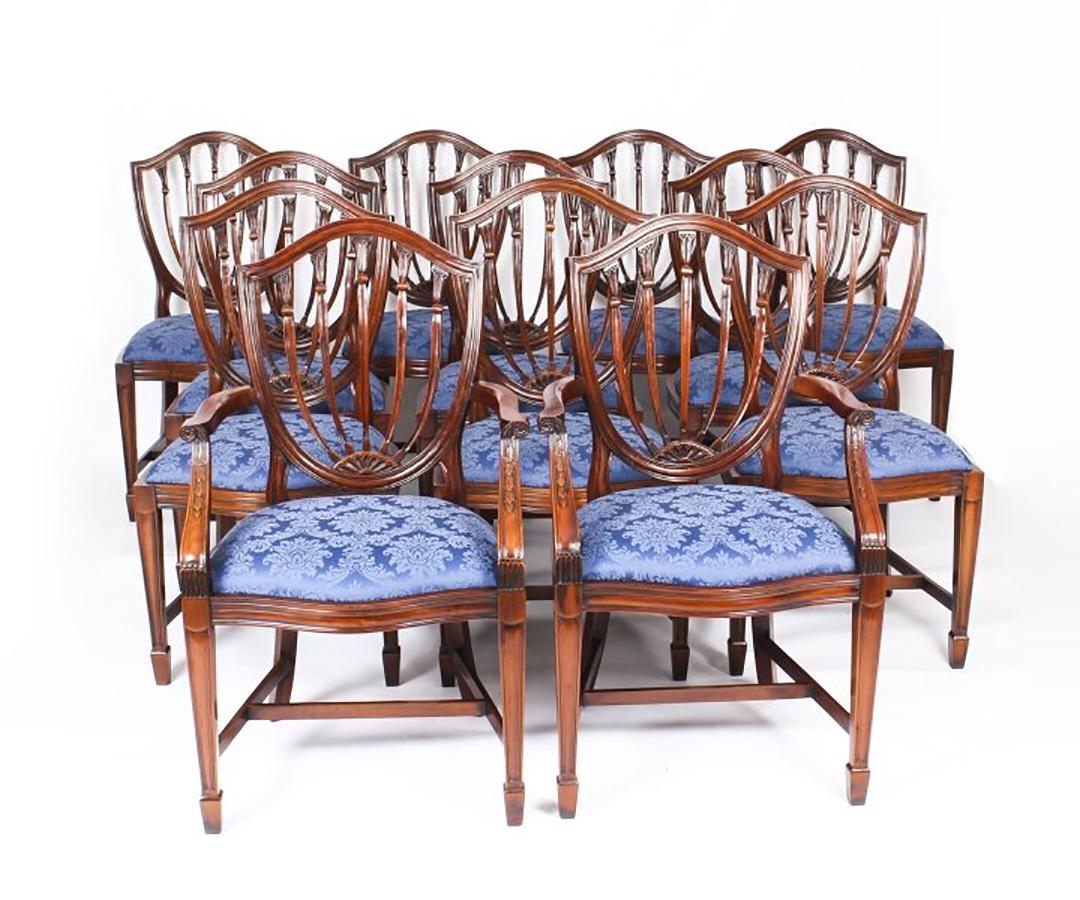 Vintage Arthur Brett Two Pillar Dining Table & 12 Hepplewhite Chairs 20th C 10