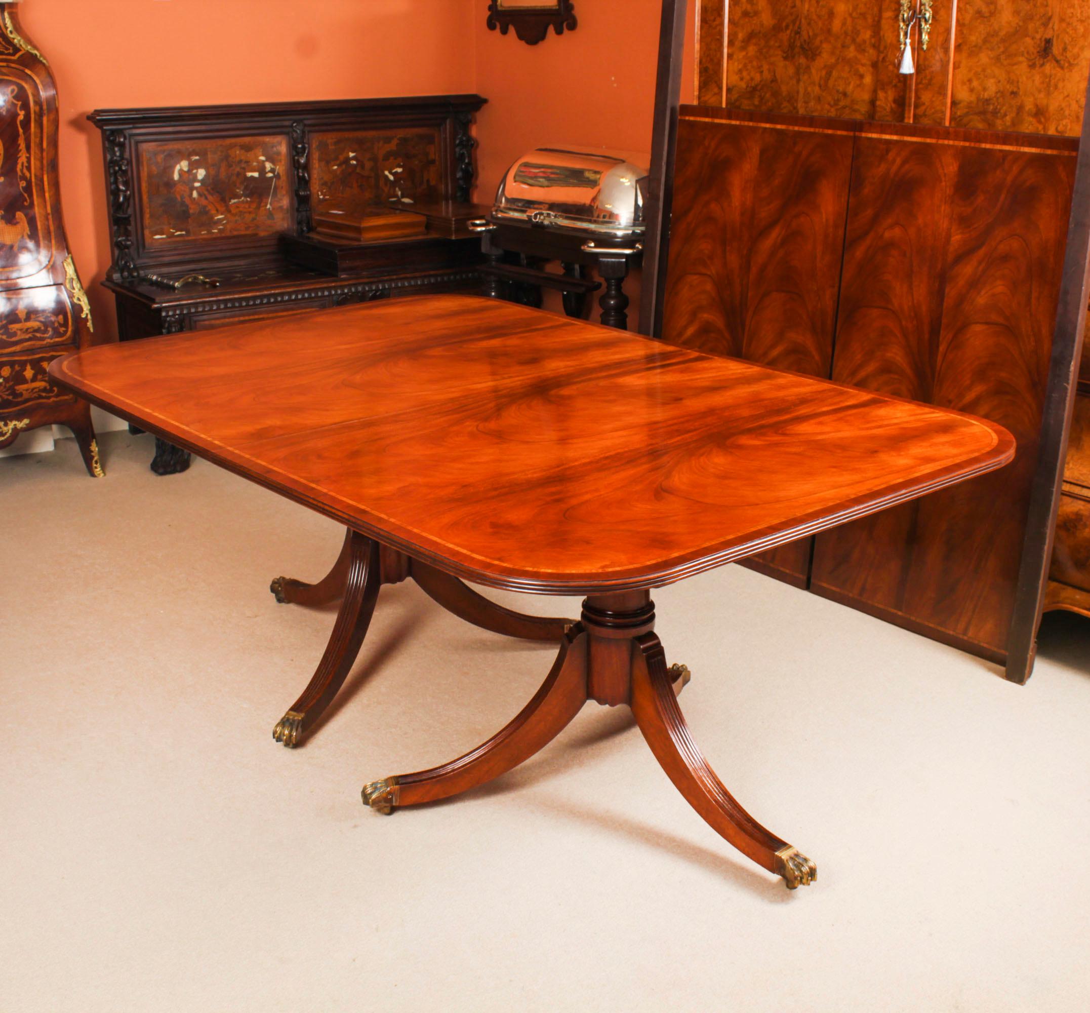 Mahogany Vintage Arthur Brett Two Pillar Dining Table & 12 Hepplewhite Chairs 20th C