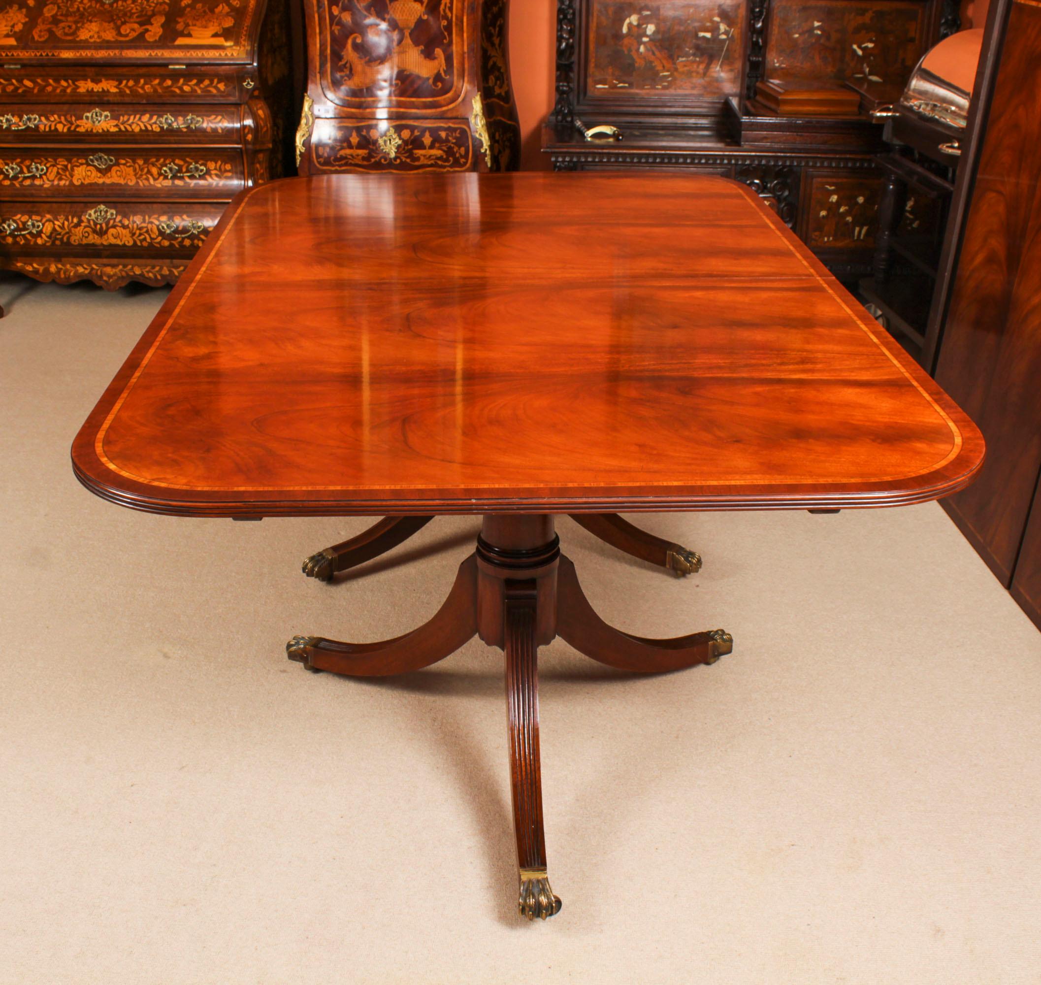 Vintage Arthur Brett Two Pillar Dining Table & 12 Hepplewhite Chairs 20th C 1