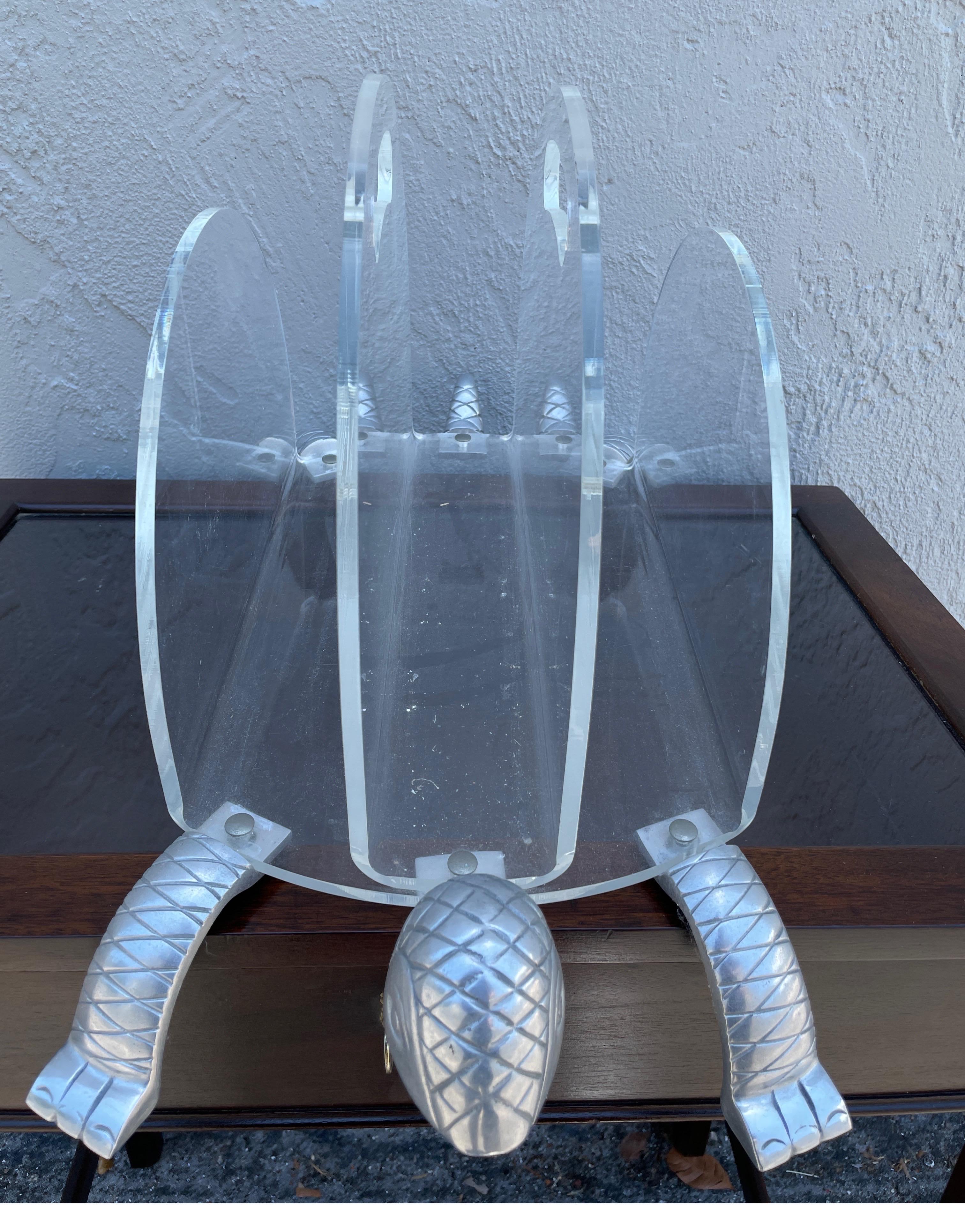 20th Century Vintage Arthur Court Acrylic Turtle Magazine Holder For Sale