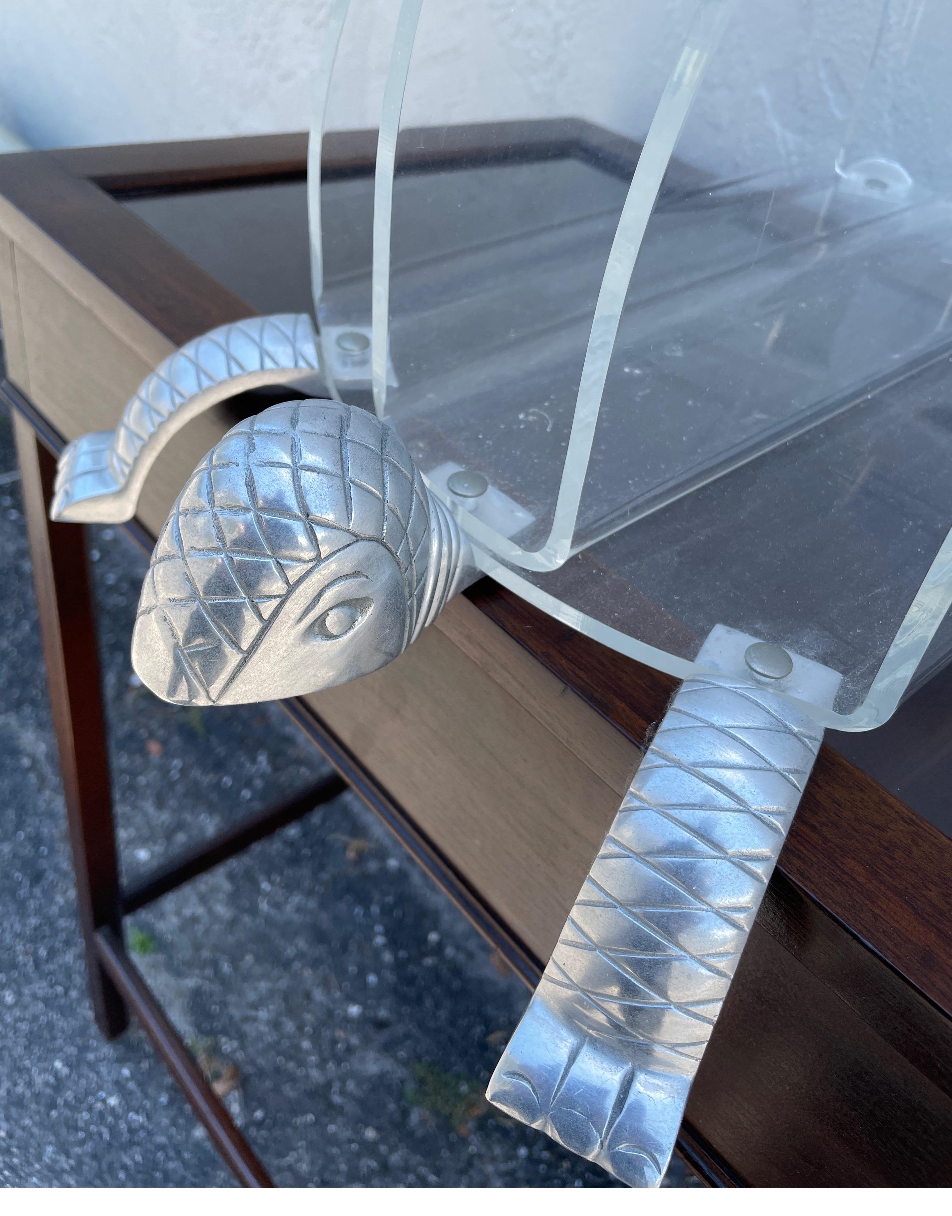 Aluminum Vintage Arthur Court Acrylic Turtle Magazine Holder For Sale