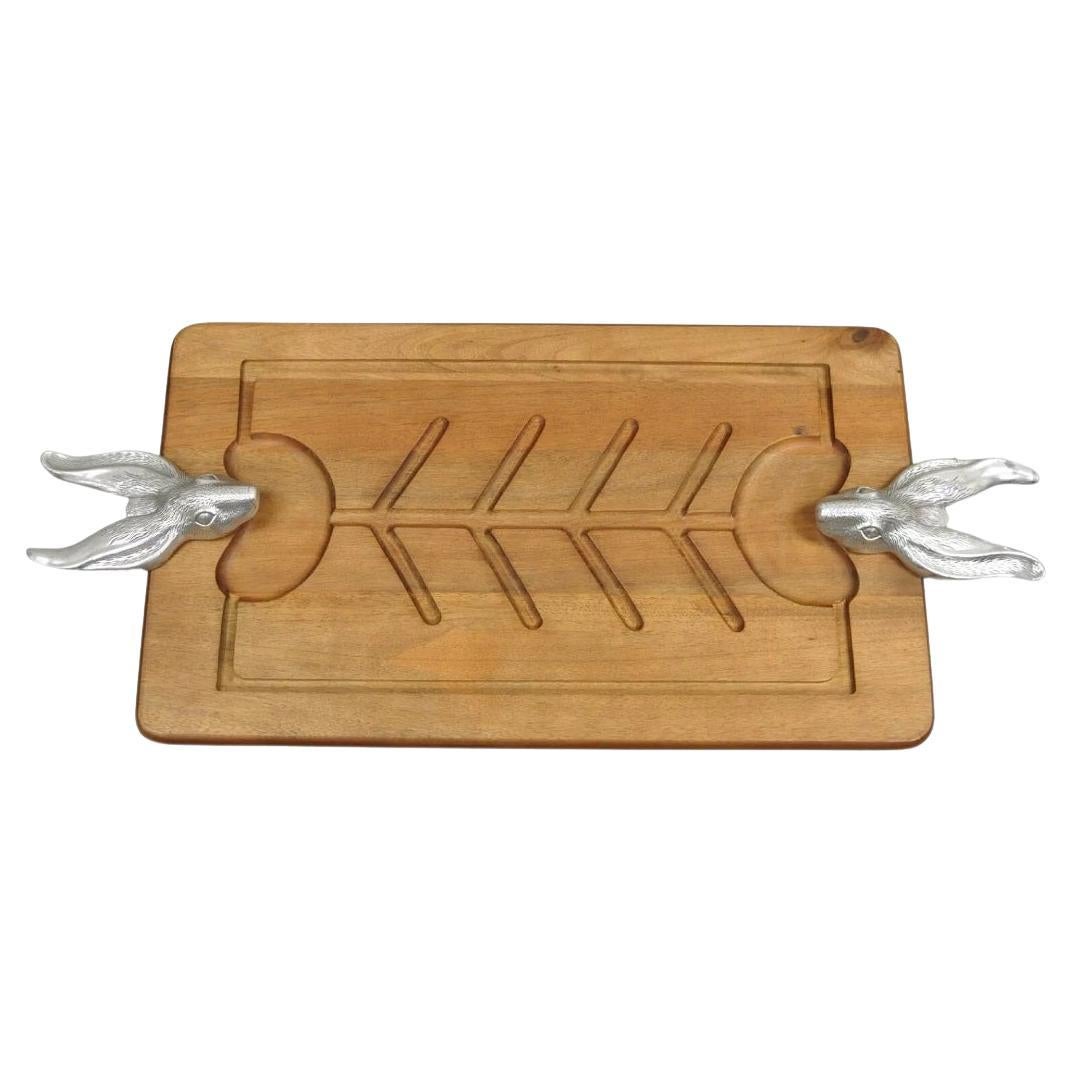 Tabla para cortar quesos vintage Arthur Court Conejito de aluminio fundido y madera de teca