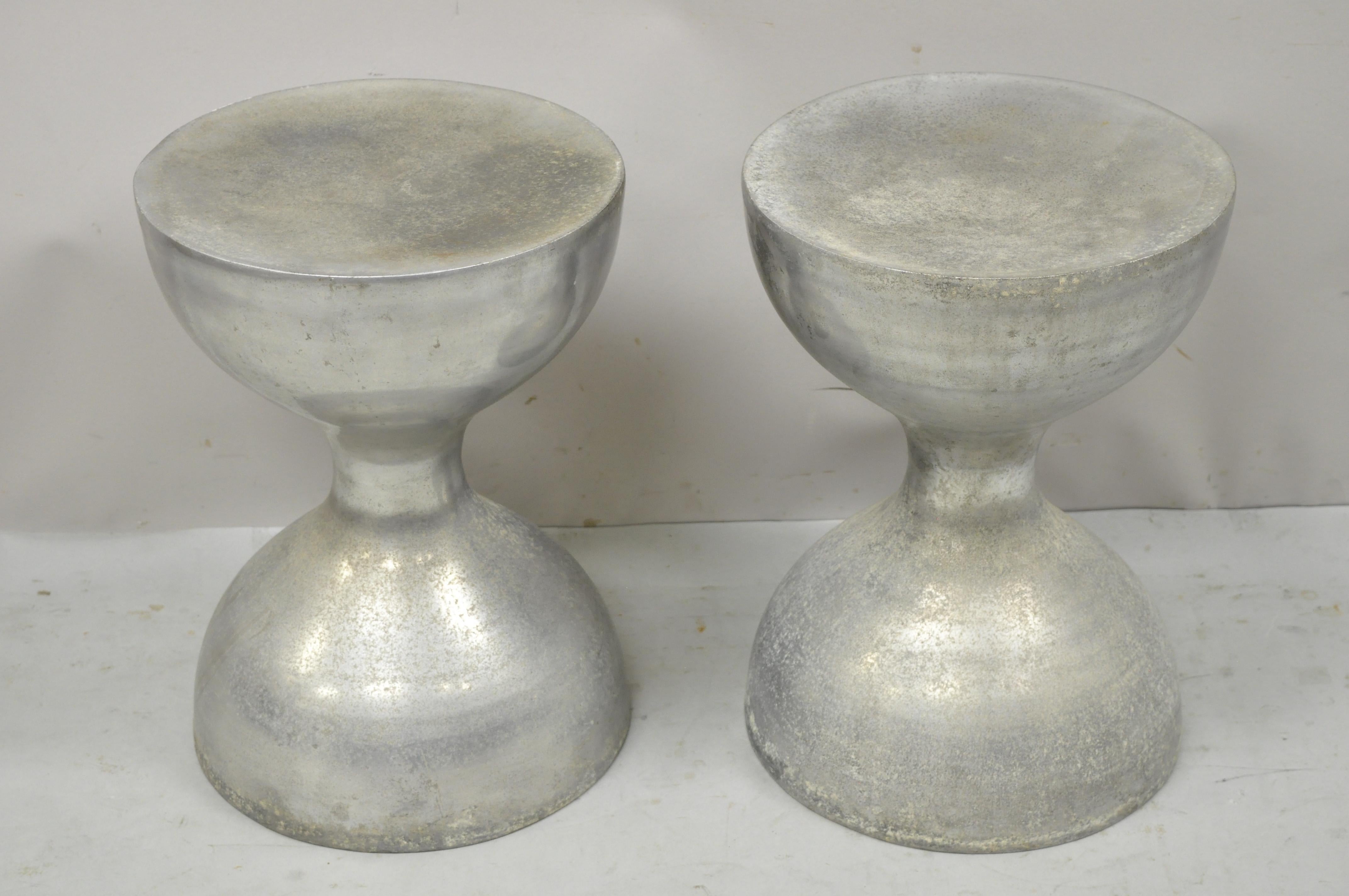 Vintage Arthur Court Cast Aluminum Metal Hourglass Stools Seats, a Pair 'A' 5