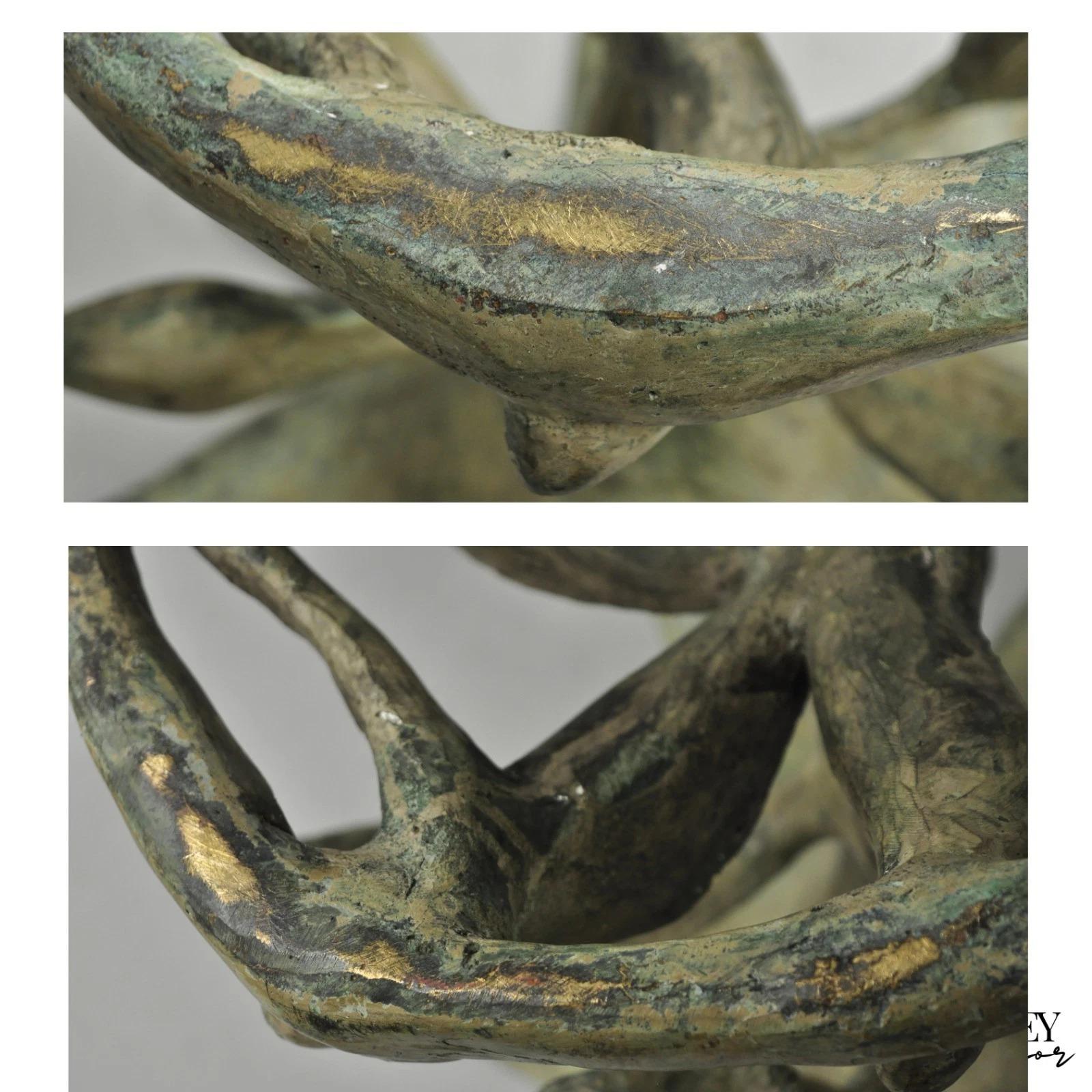 Vintage Arthur Court Green Verdigris Gilt Bronze & Glass Lily Flower Side Table For Sale 4