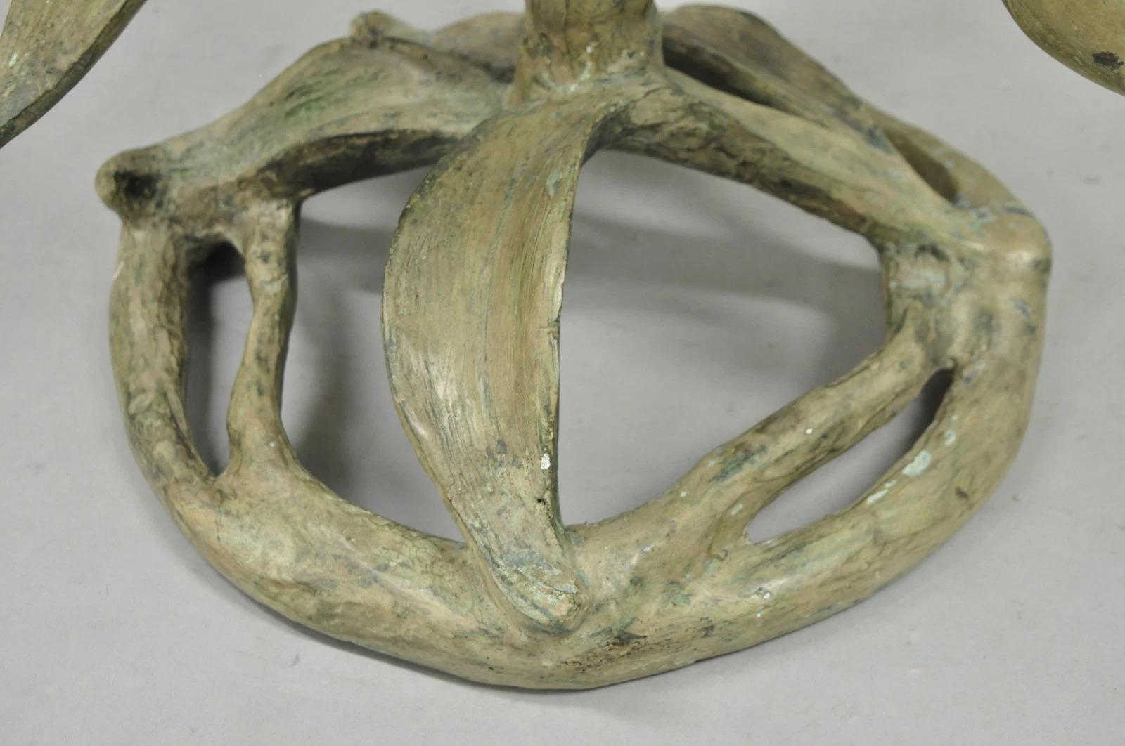 Vintage Arthur Court Green Verdigris Gilt Bronze & Glass Lily Flower Side Table For Sale 5