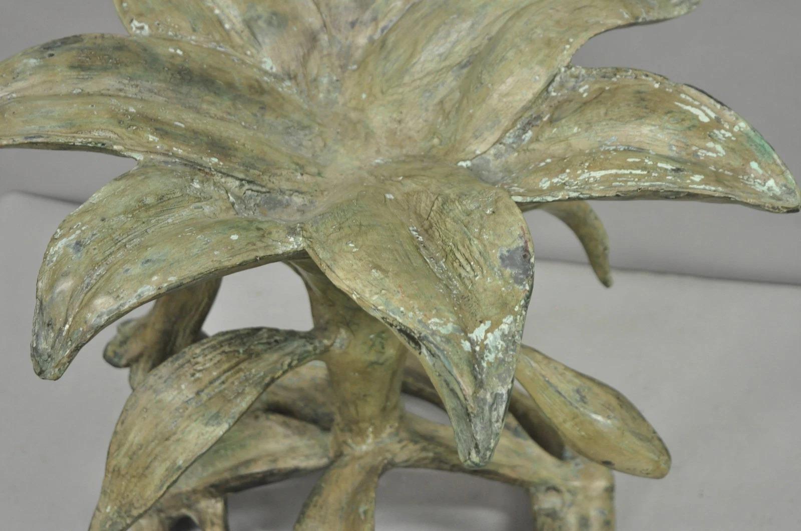 Vintage Arthur Court Green Verdigris Gilt Bronze & Glass Lily Flower Side Table For Sale 6