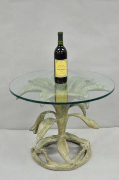 Vintage Arthur Court Green Verdigris Gilt Bronze & Glass Lily Flower Side Table