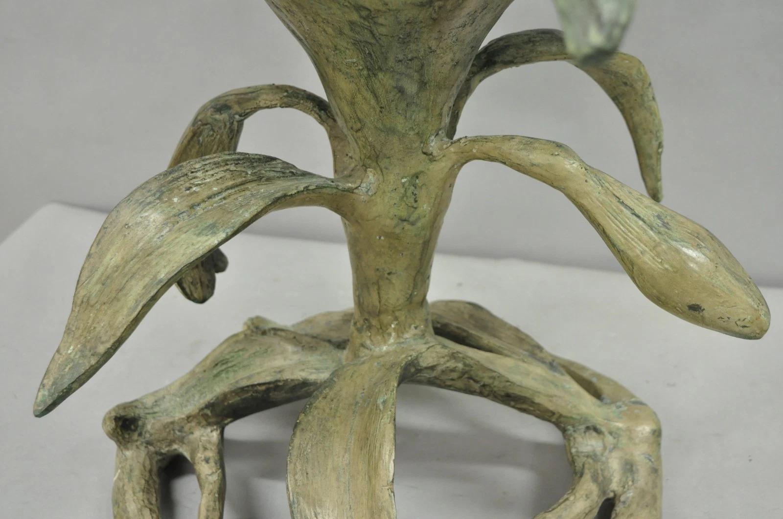 Vintage Arthur Court Green Verdigris Gilt Bronze & Glass Lily Flower Side Table In Good Condition For Sale In Philadelphia, PA