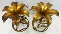 Vintage Arthur Court Hollywood Regency Gilt Flower Side Tables, Pair