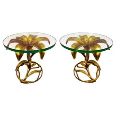 Vintage Arthur Court Hollywood Regency Gilt Flower Side Tables, Pair