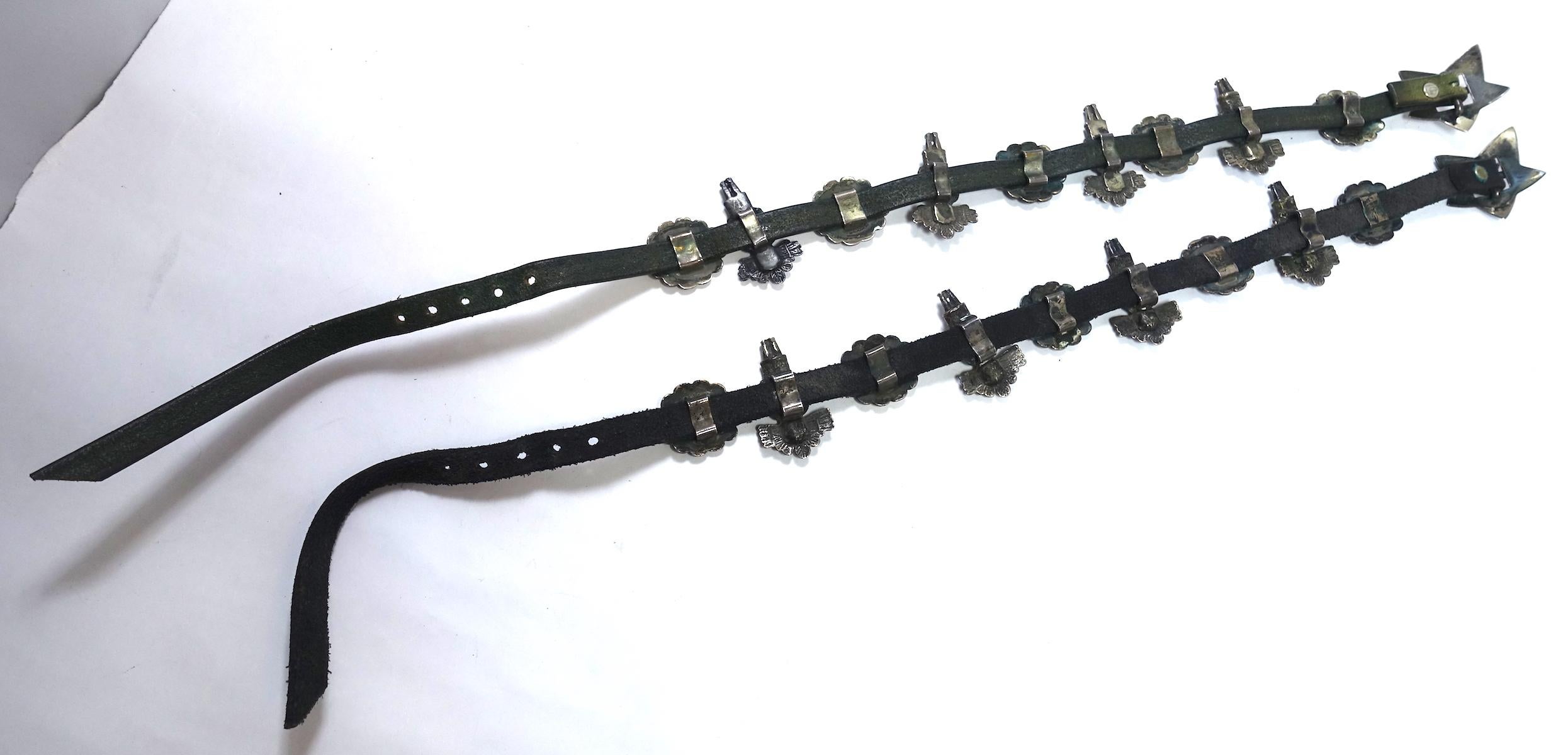 Vintage Arthur Goldstein Sterling Silver & Black, Green Leather Boot Strap im Angebot 6