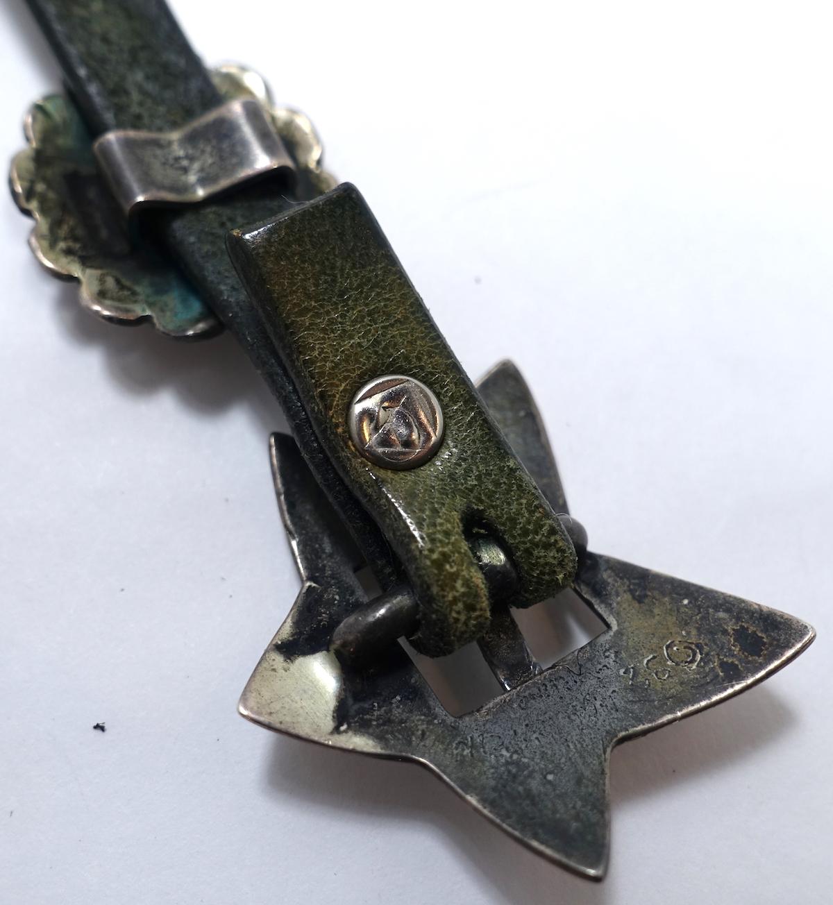 Vintage Arthur Goldstein Sterling Silver & Black, Green Leather Boot Strap im Angebot 7