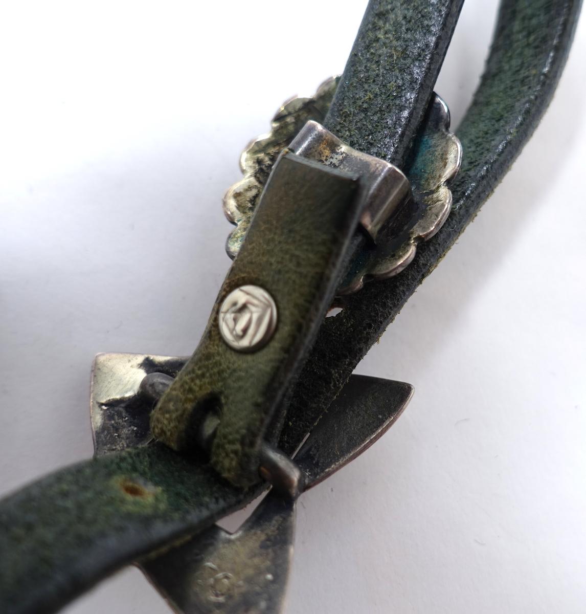 Vintage Arthur Goldstein Sterling Silver & Black, Green Leather Boot Strap im Angebot 3