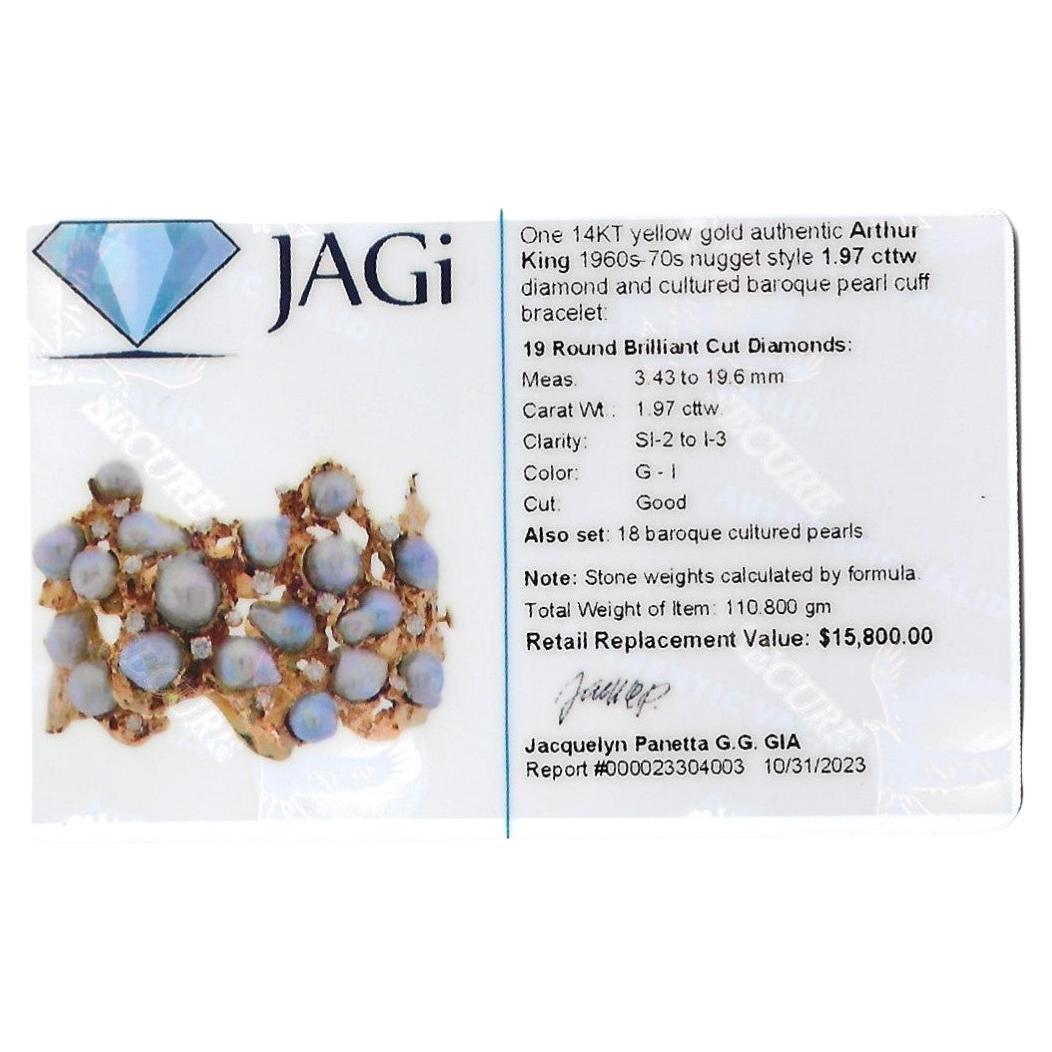 Vintage Arthur King Baroque Pearl and Diamond 14 Karat Yellow Gold Cuff Bracelet For Sale 5