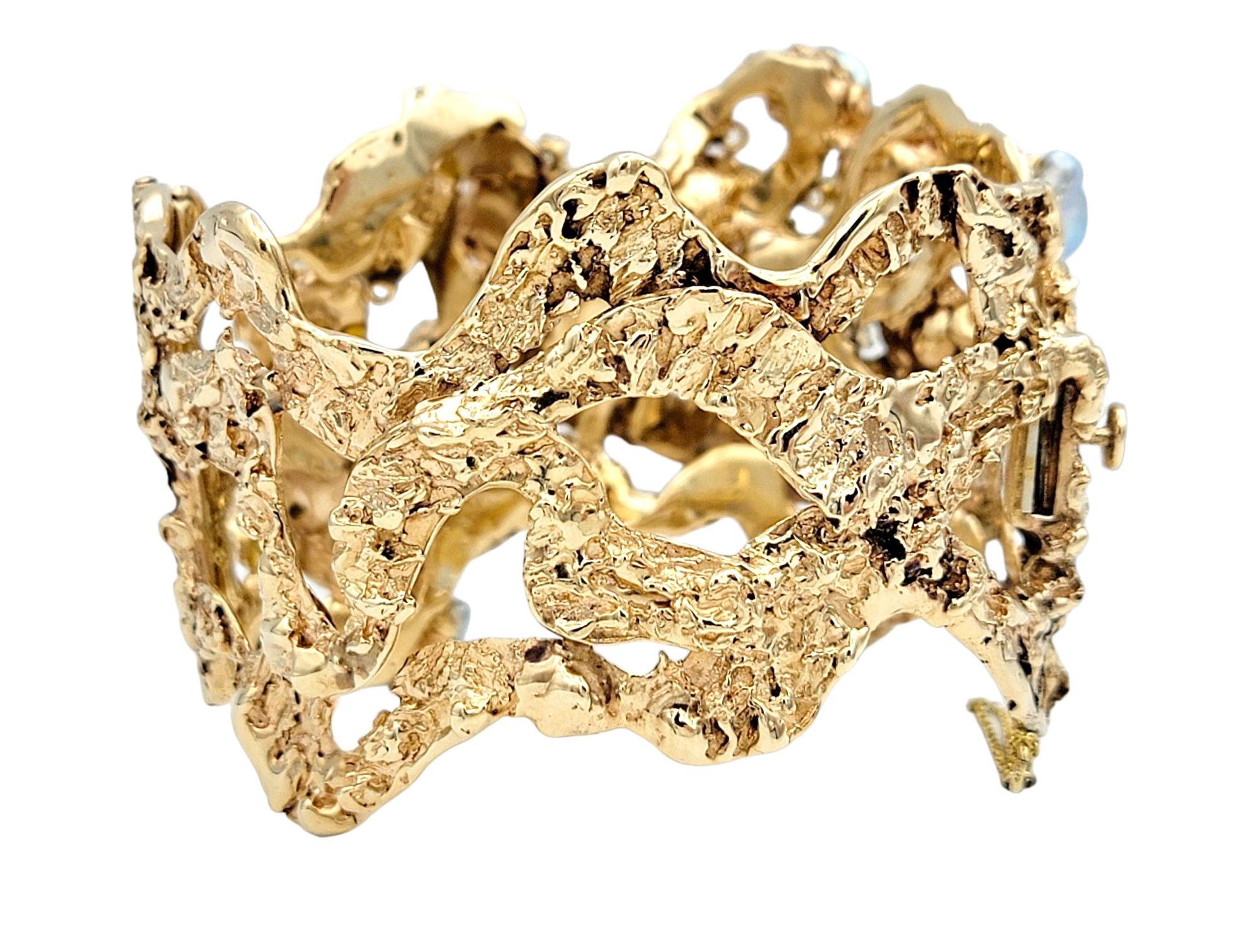 Women's Vintage Arthur King Baroque Pearl and Diamond 14 Karat Yellow Gold Cuff Bracelet For Sale