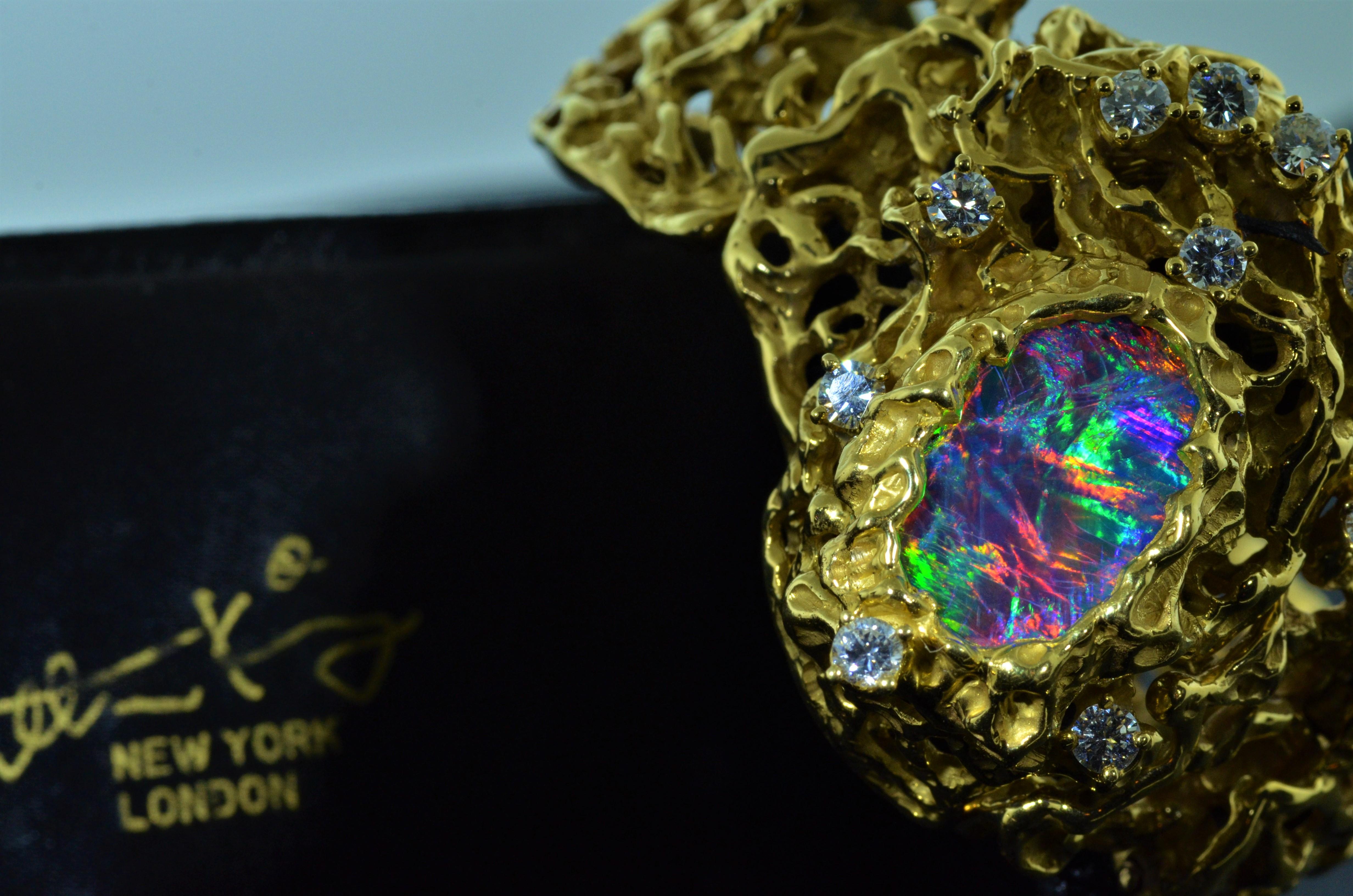 Vintage Arthur King Bracelet Featuring Opal and Diamond Hidden Wristwatch For Sale 2