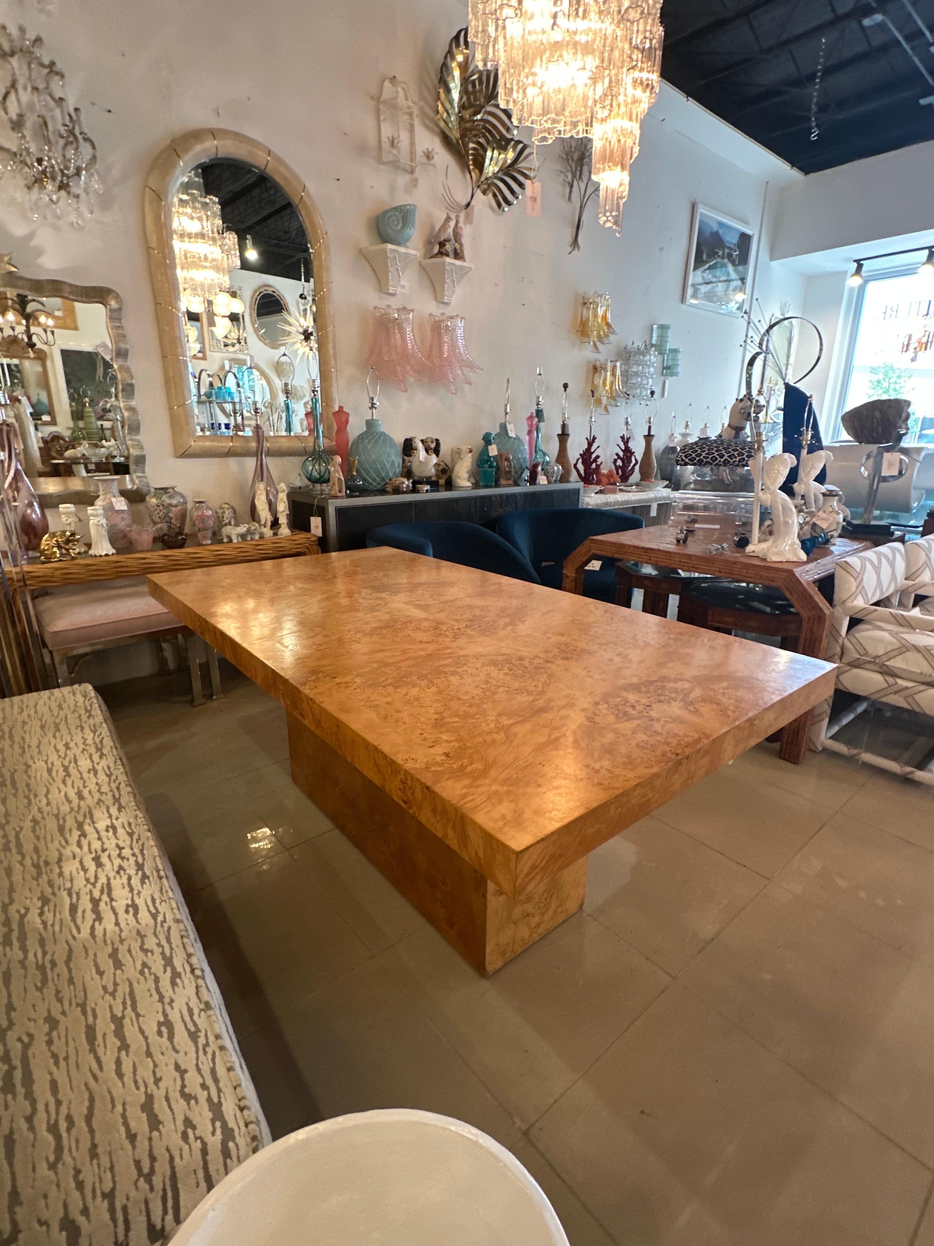 Vintage Arthur Umanoff Burl Burled Wood Dining Table 2 Leaves Pedestal Olivewood For Sale 5