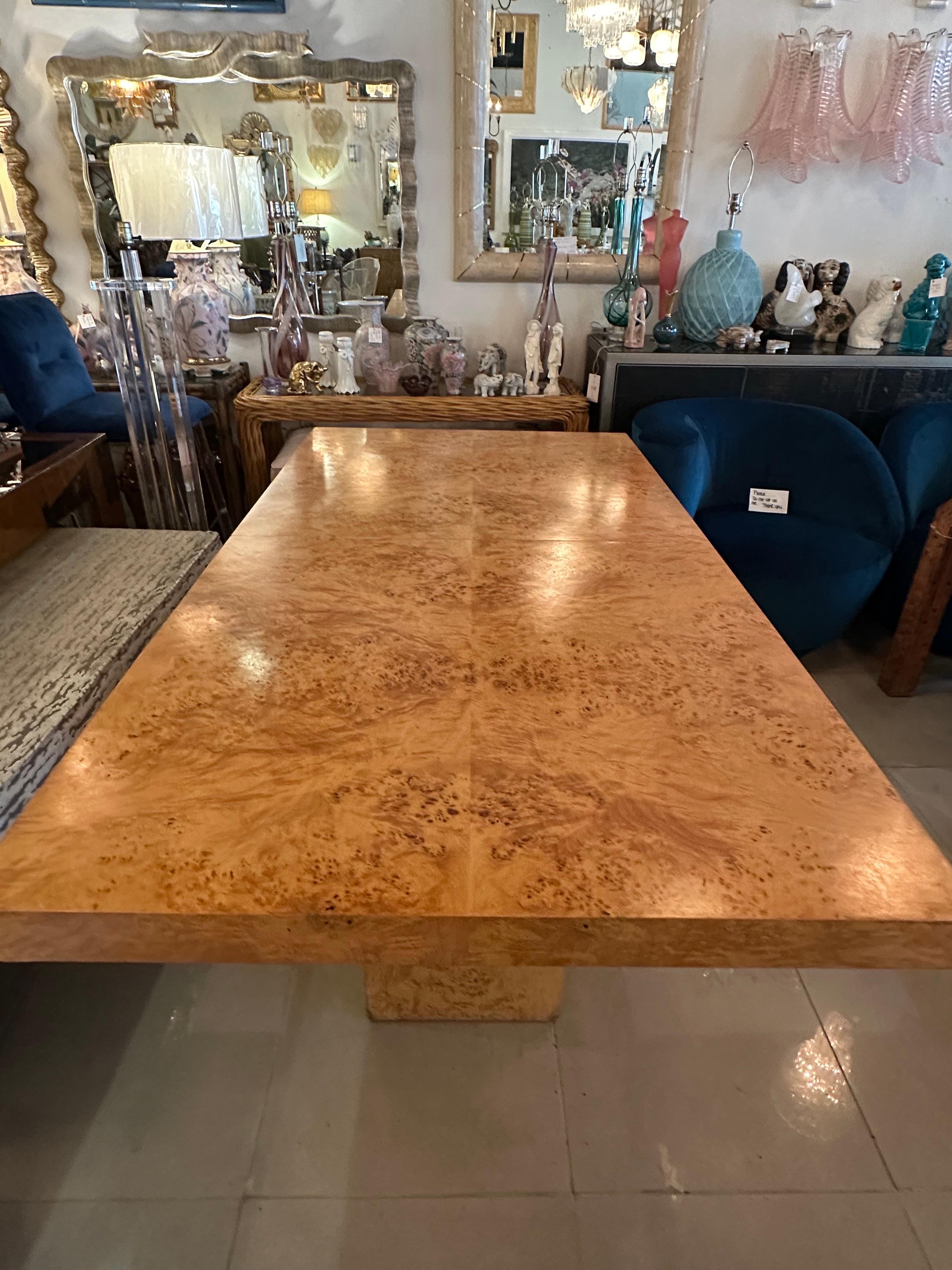 Vintage Arthur Umanoff Burl Burled Wood Dining Table 2 Leaves Pedestal Olivewood For Sale 7