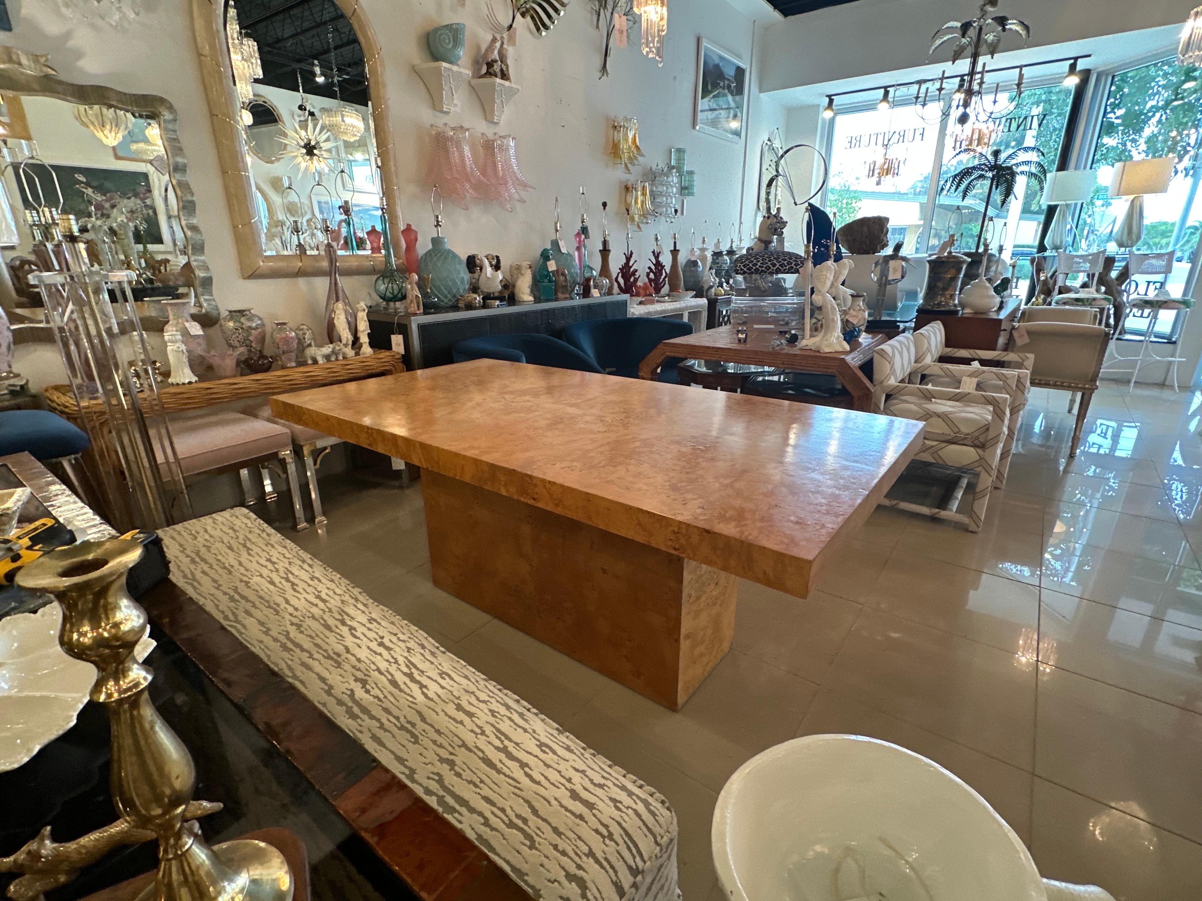 Vintage Arthur Umanoff Burl Burled Wood Dining Table 2 Leaves Pedestal Olivewood For Sale 8