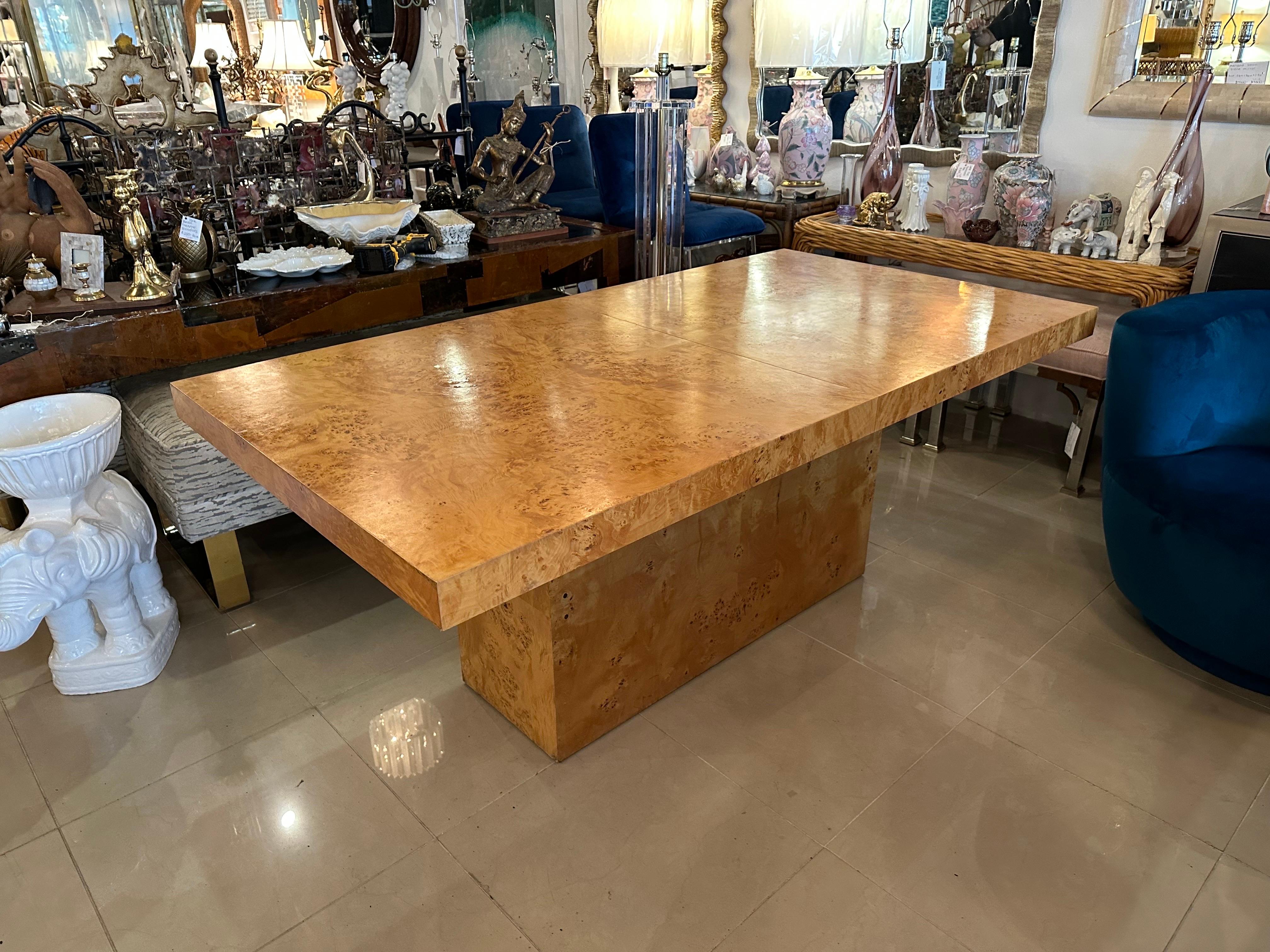 Vintage Arthur Umanoff Burl Burled Wood Dining Table 2 Leaves Pedestal Olivewood 1