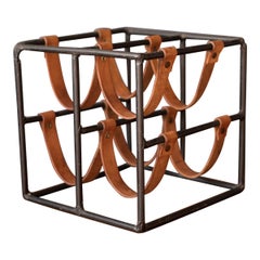 Vintage Arthur Umanoff Iron and Leather Wine Rack