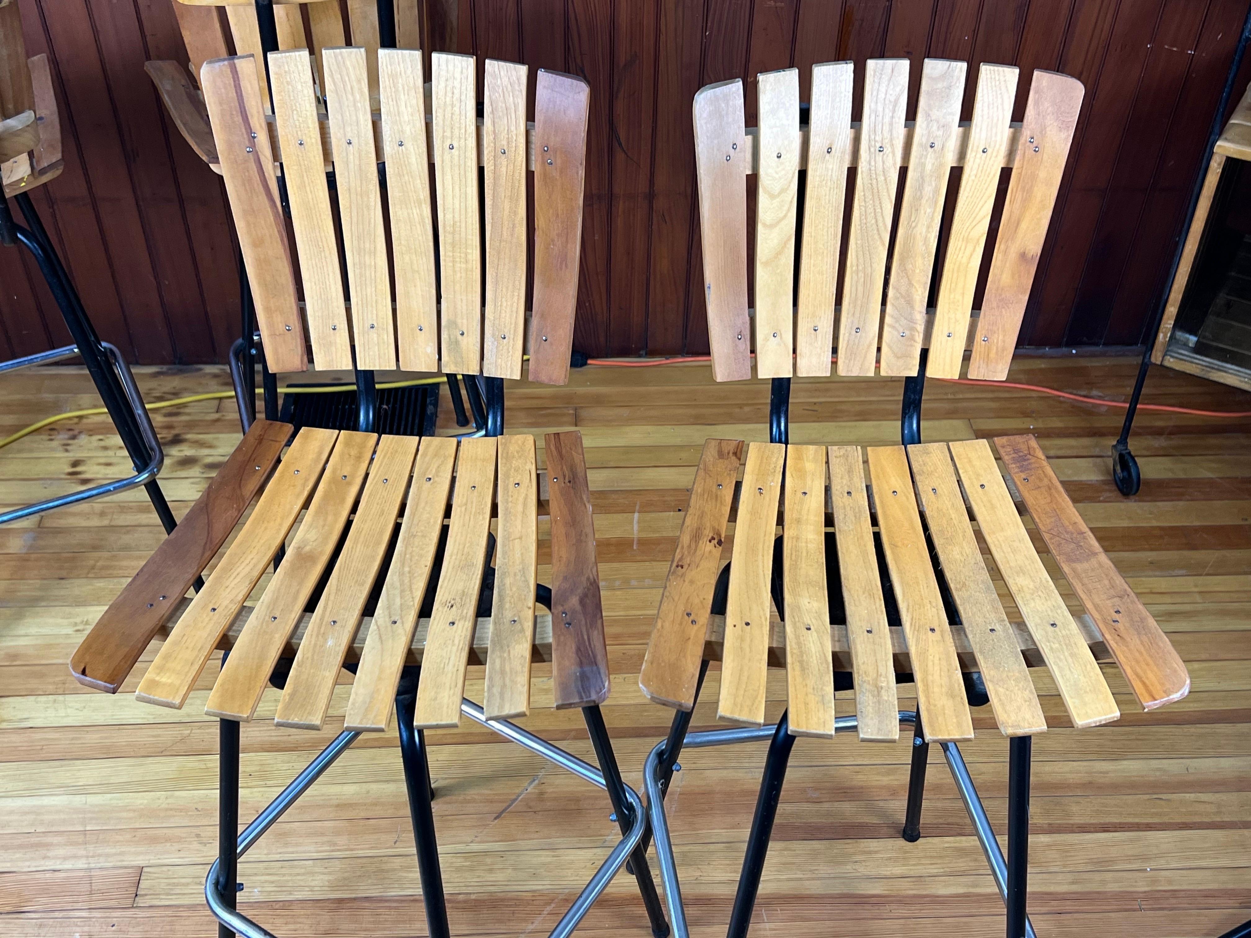 Vintage Arthur Umanoff Style Swivel Slat Bar Stools - Set of 4 For Sale 5