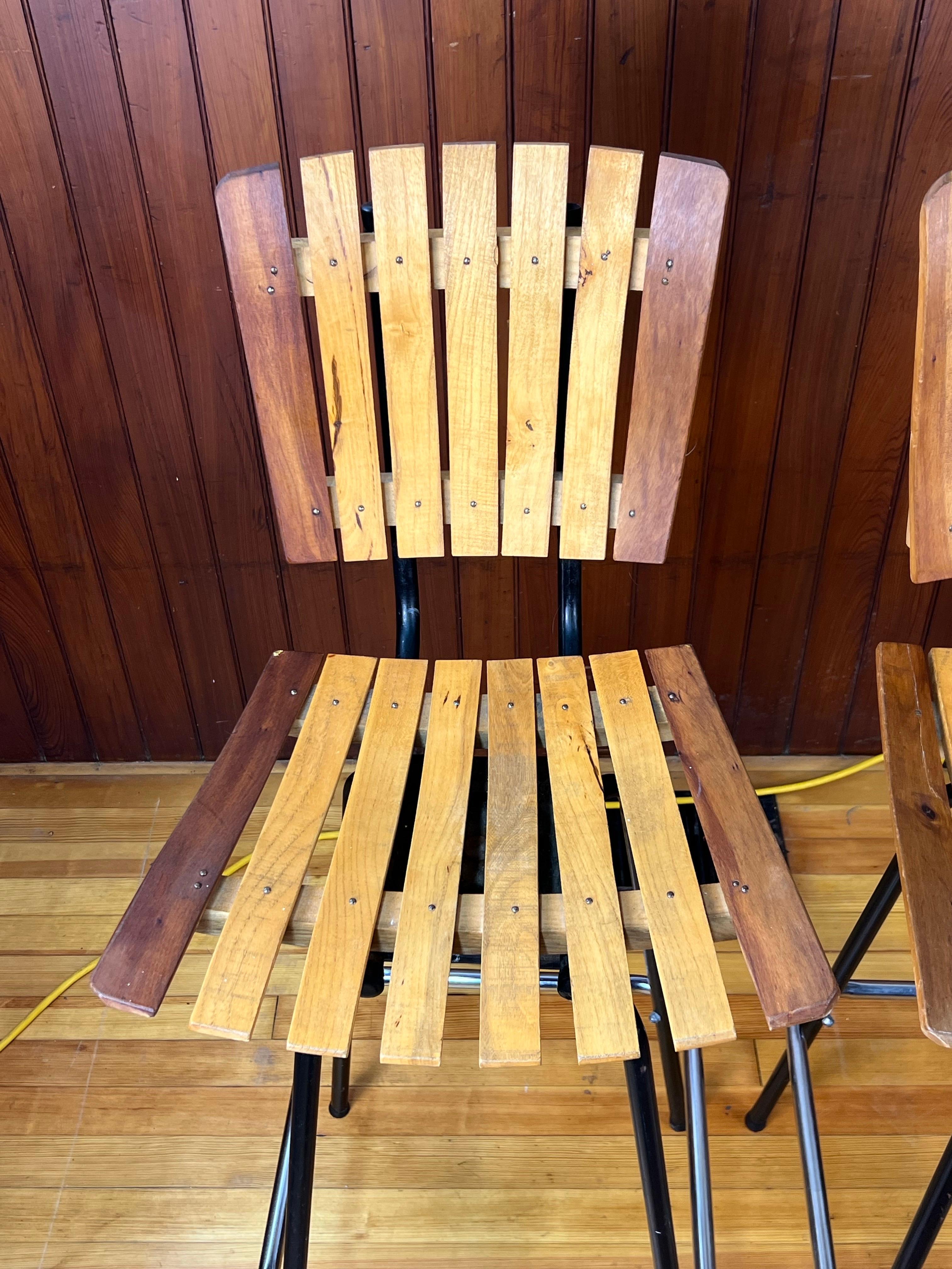 Wood Vintage Arthur Umanoff Style Swivel Slat Bar Stools - Set of 4 For Sale
