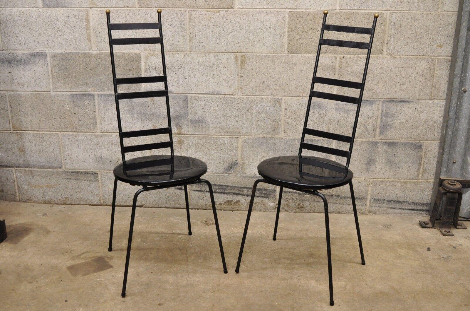 Vintage Arthur Umanoff Style Wrought Iron Ladder Back Chairs, a Pair 5