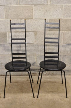 Vintage Arthur Umanoff Style Wrought Iron Ladder Back Chairs, a Pair