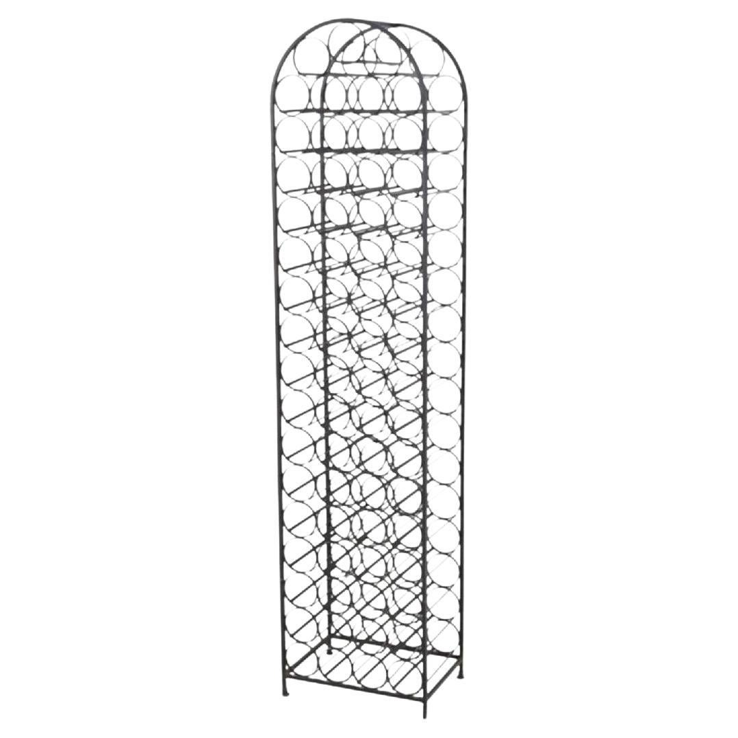 Vintage Arthur Umanoff Tall Black Wrought Iron 67-Bottle Wine Rack, 1950s For Sale