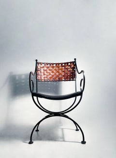 Vintage Arthur Umanoff Scroll Arm Chairs Leather Strapping Mccobb Style