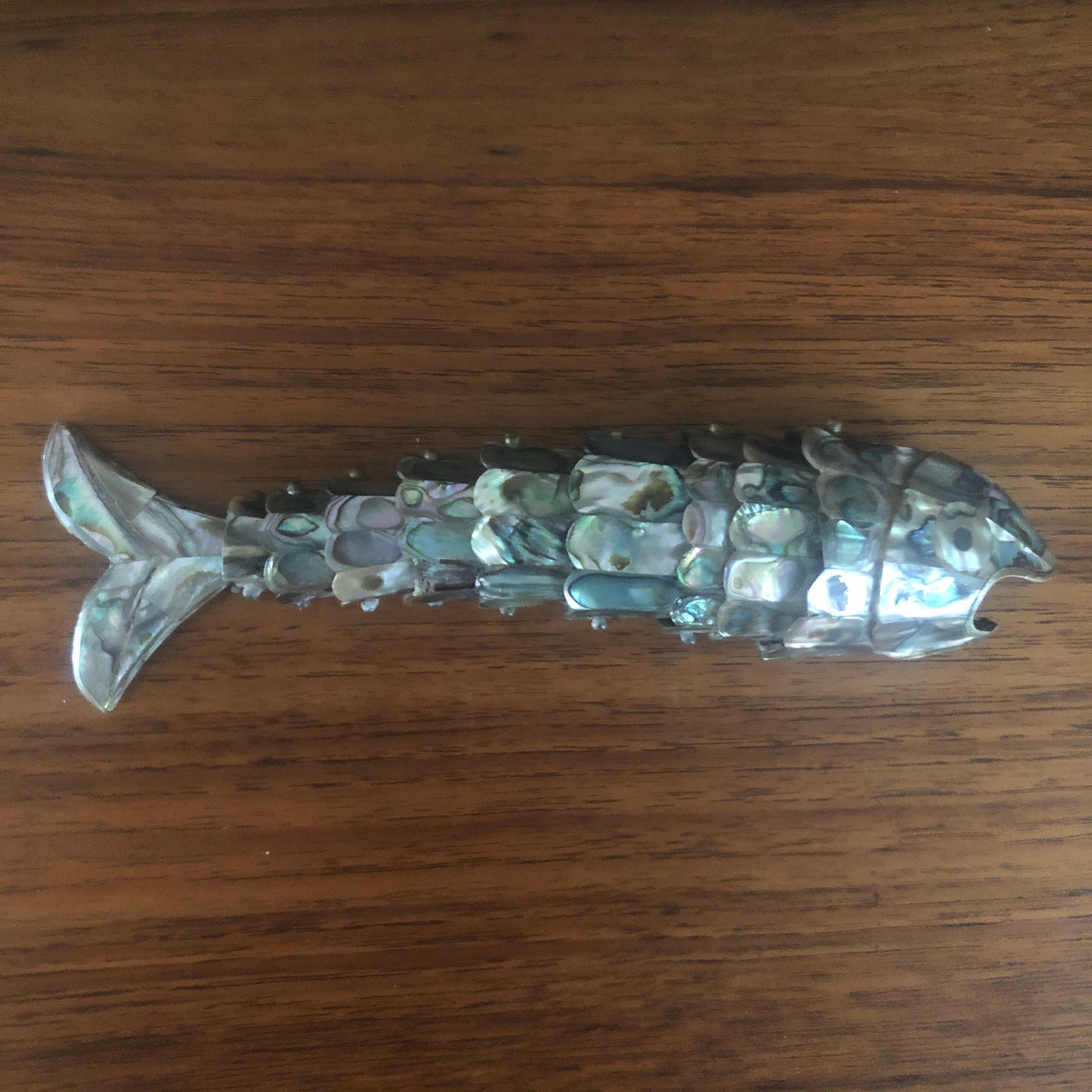 Vintage Articulated Abalone Shell Fish Sculpture/ Bottle Opener by Los Castillo For Sale 1