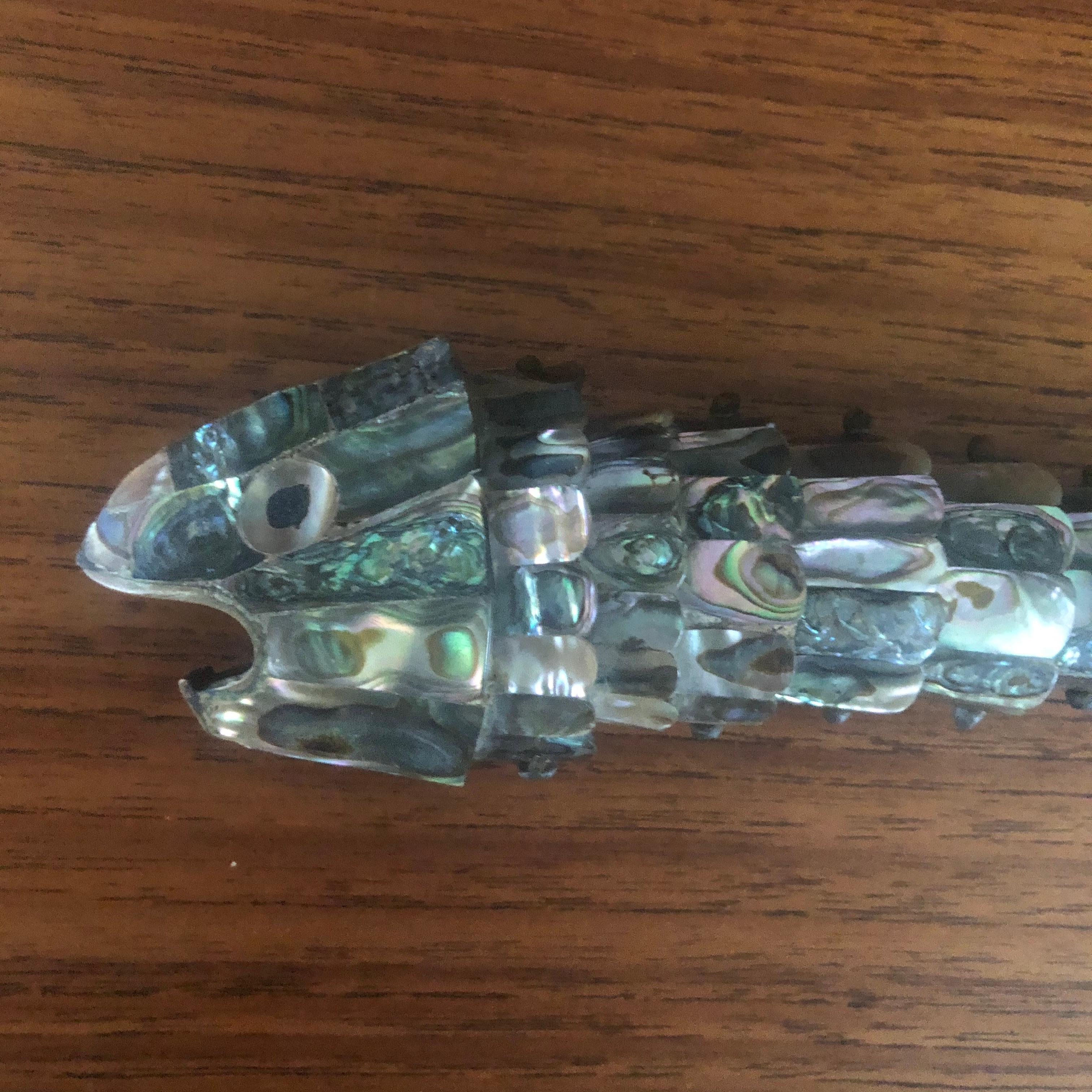 Mexican Vintage Articulated Abalone Shell Fish Sculpture/ Bottle Opener by Los Castillo For Sale