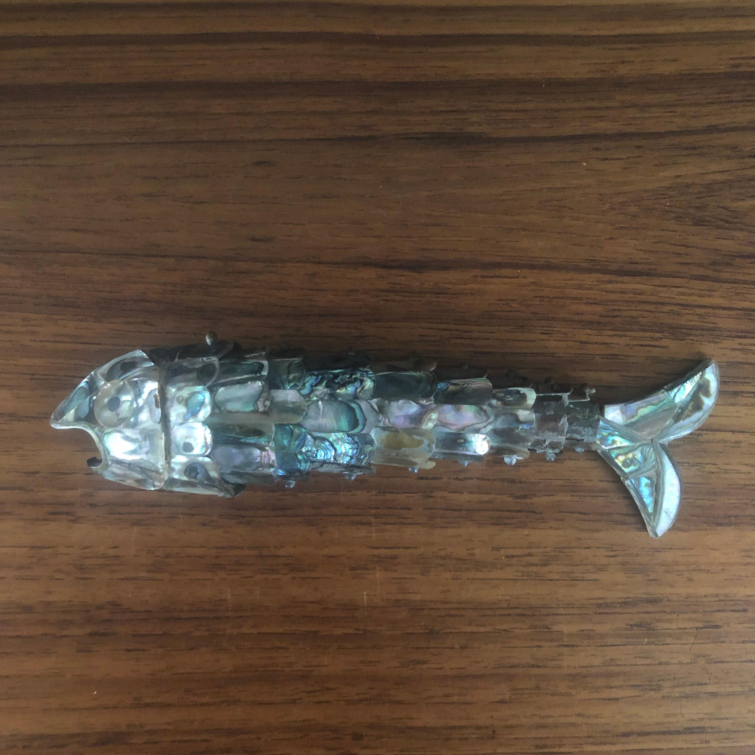 Vintage Articulated Abalone Shell Fish Sculpture/ Bottle Opener by Los Castillo In Good Condition For Sale In San Diego, CA