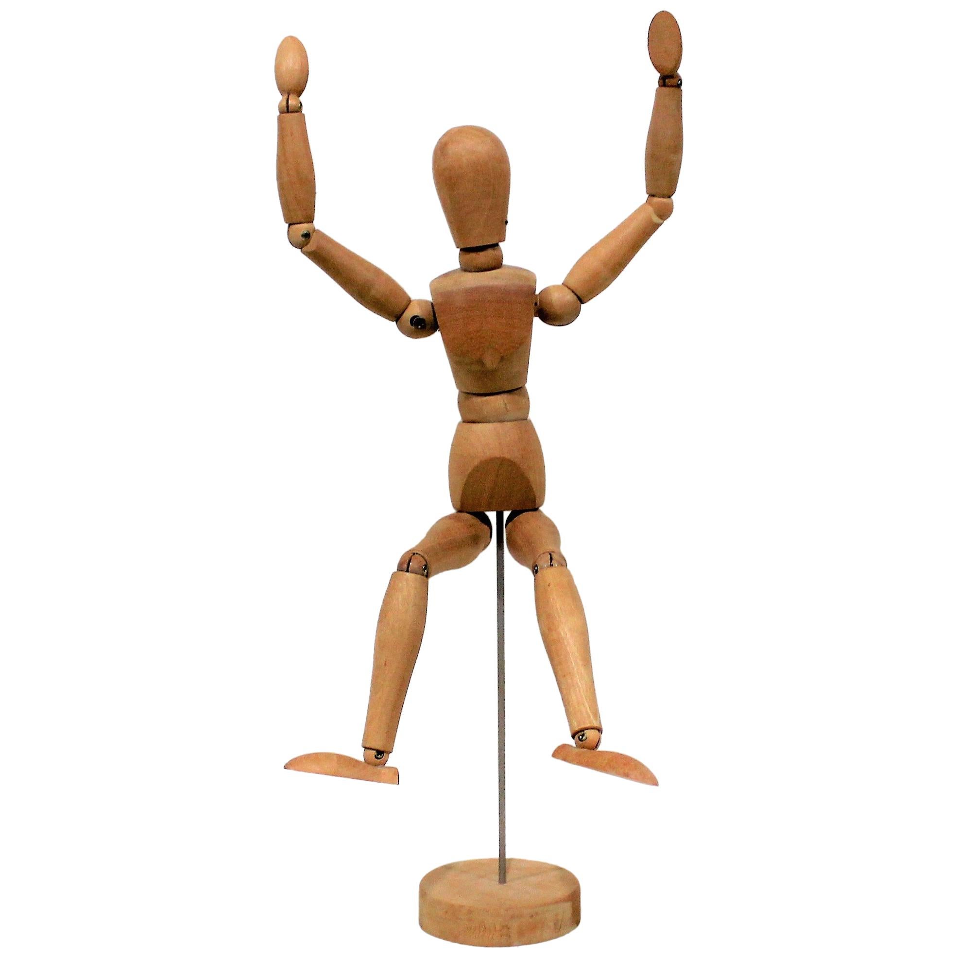 Vintage Articulated and Jointed Wooden Metal Figure For Sale