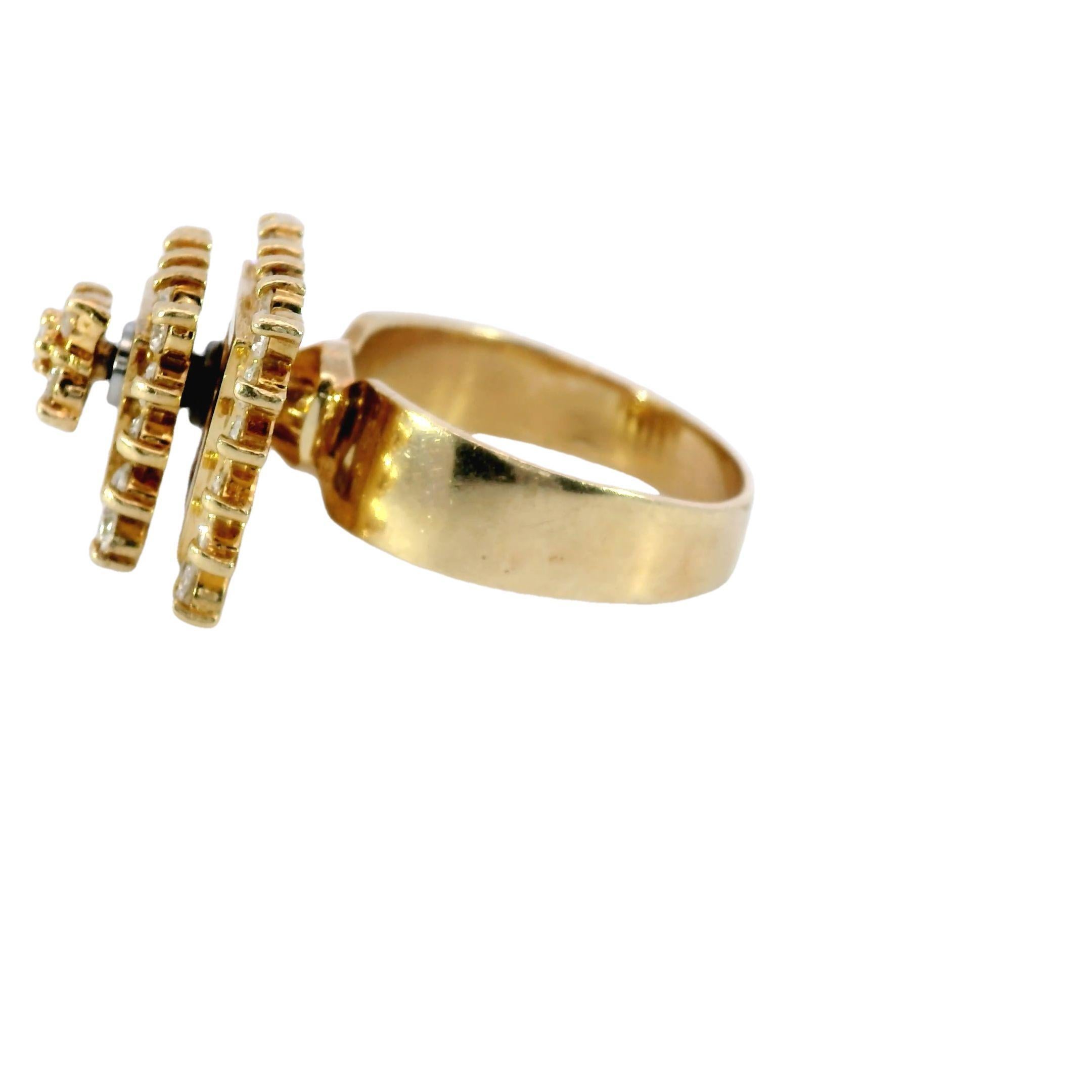 Taille ronde Bague tourbillonnante vintage articulée en or jaune 14 carats ~1,2 ctw en vente