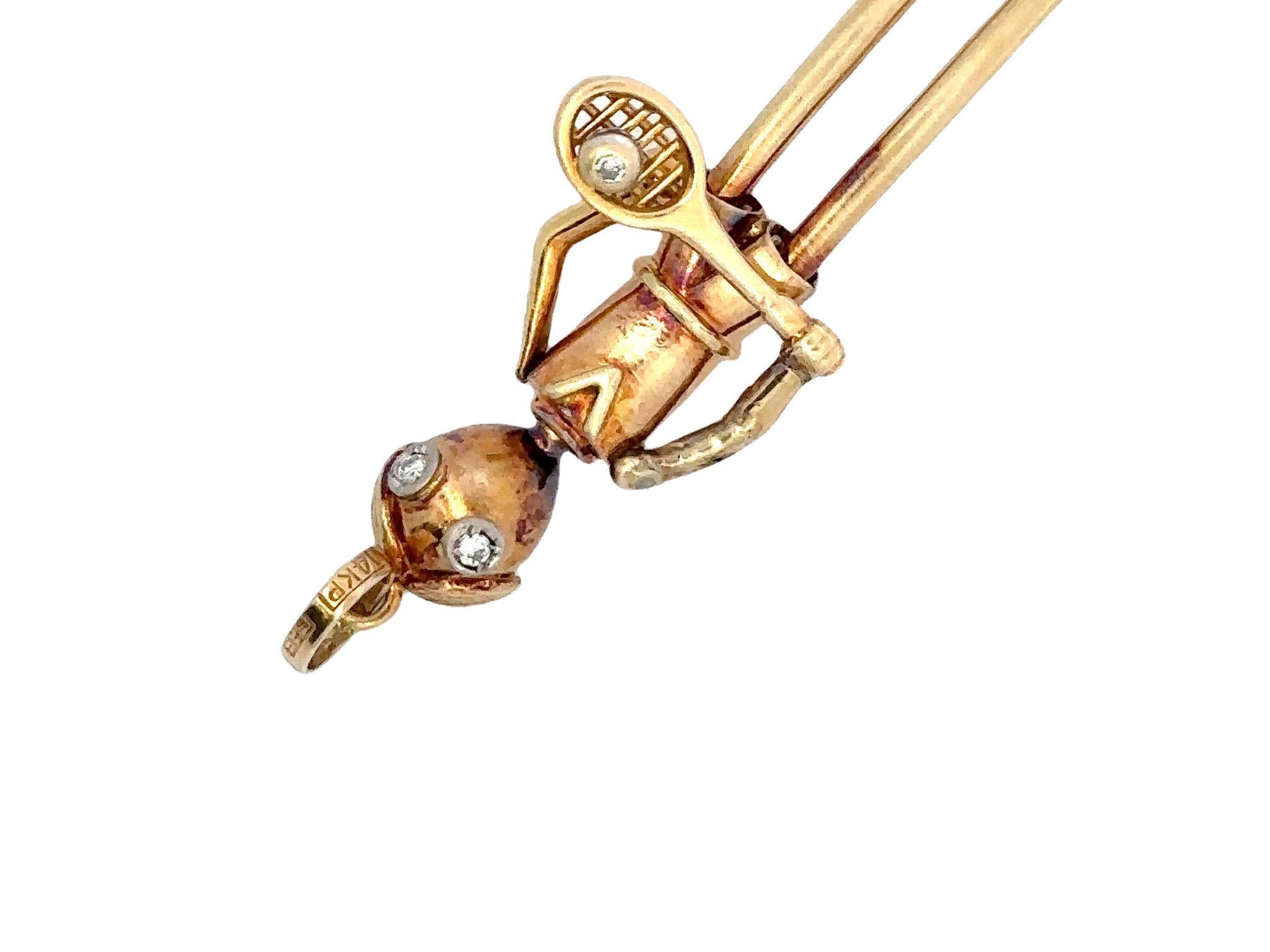 Women's or Men's Vintage Articulated Diamond Tennis Player in 14 Karat Yellow Gold
