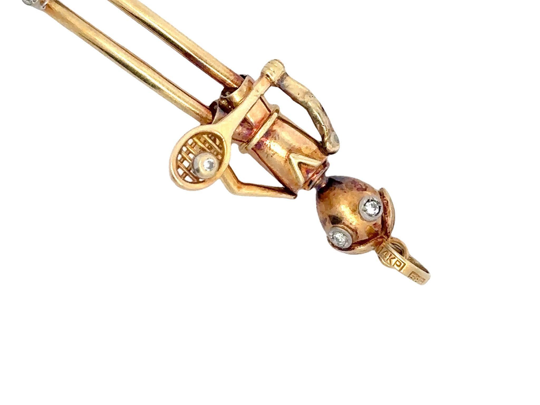 Vintage Articulated Diamond Tennis Player in 14 Karat Yellow Gold 1