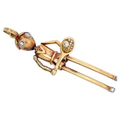 Vintage Articulated Diamond Tennis Player in 14 Karat Yellow Gold