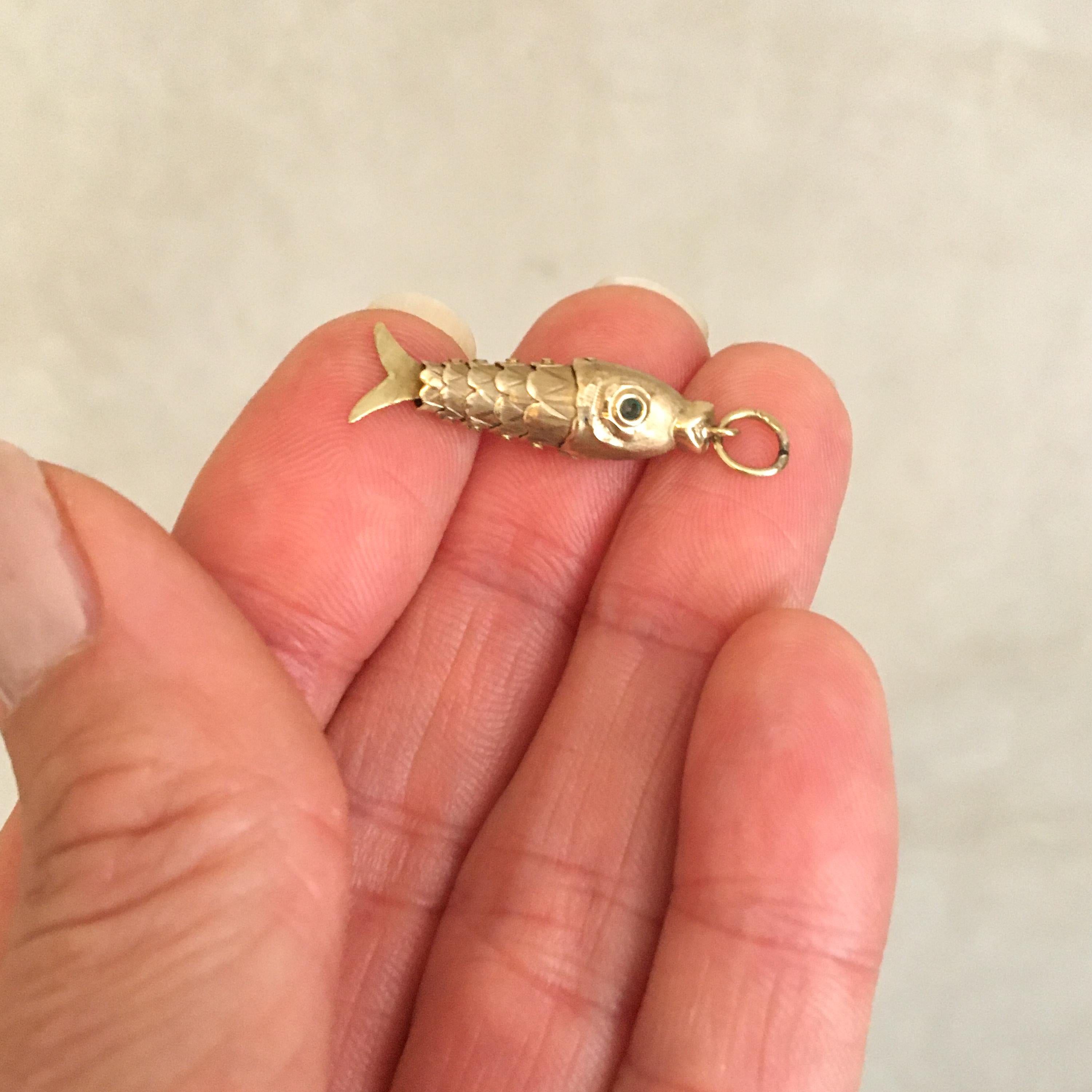 Women's Vintage Articulated Movable Fish 14K Gold Charm Pendant