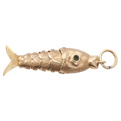 Vintage Articulated Movable Fish 14K Gold Charm Pendant