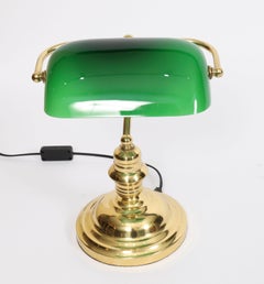 Vintage Articulated Green Glass Brass Bankers Lamp Desk Lamp 20th Century