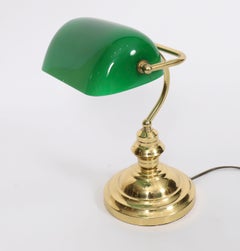 Vintage Articulated Green Glass Brass Bankers Lamp Desk Lamp 20th Century