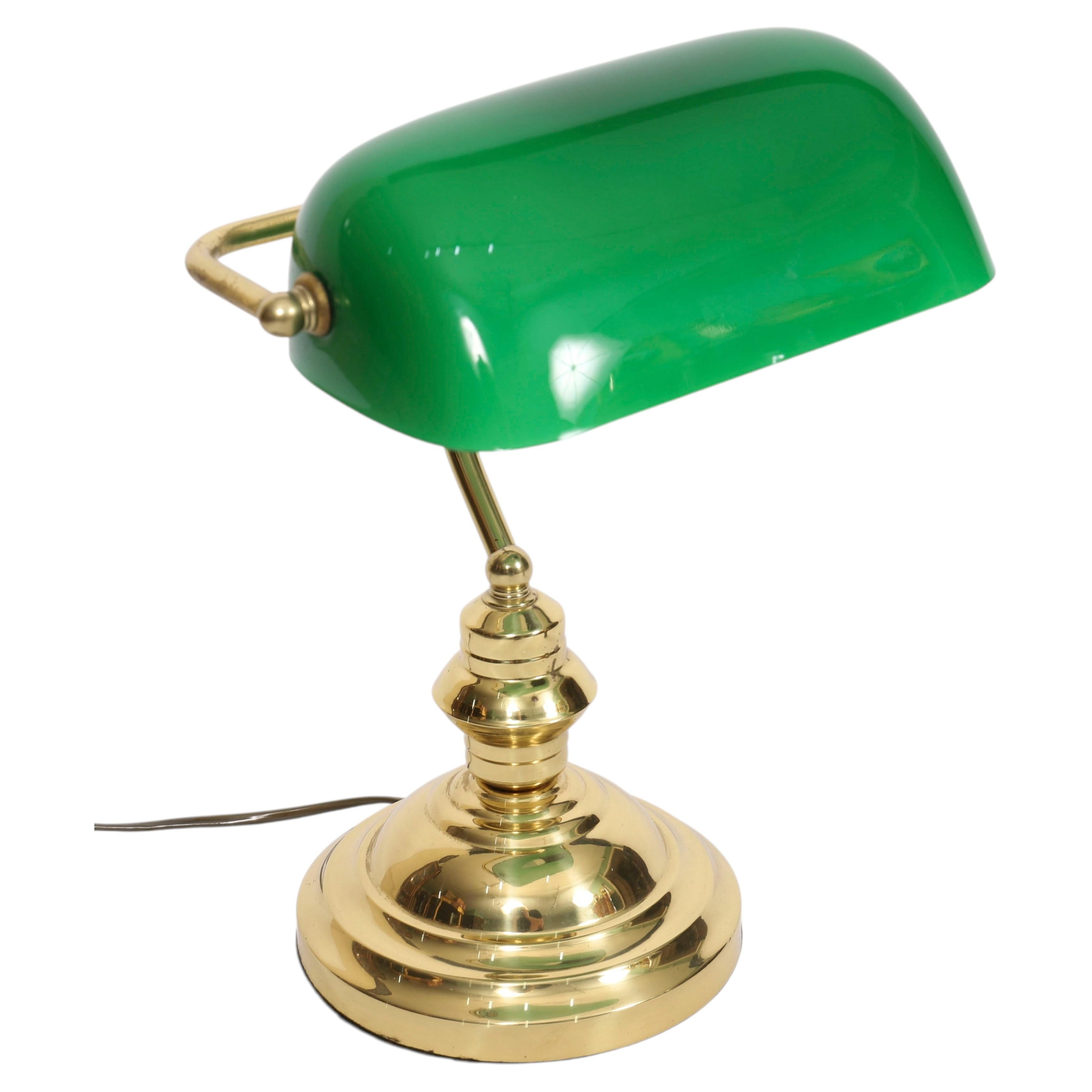 Vintage Articulated Green Glass Brass Bankers Lamp Desk Lamp 20th Century