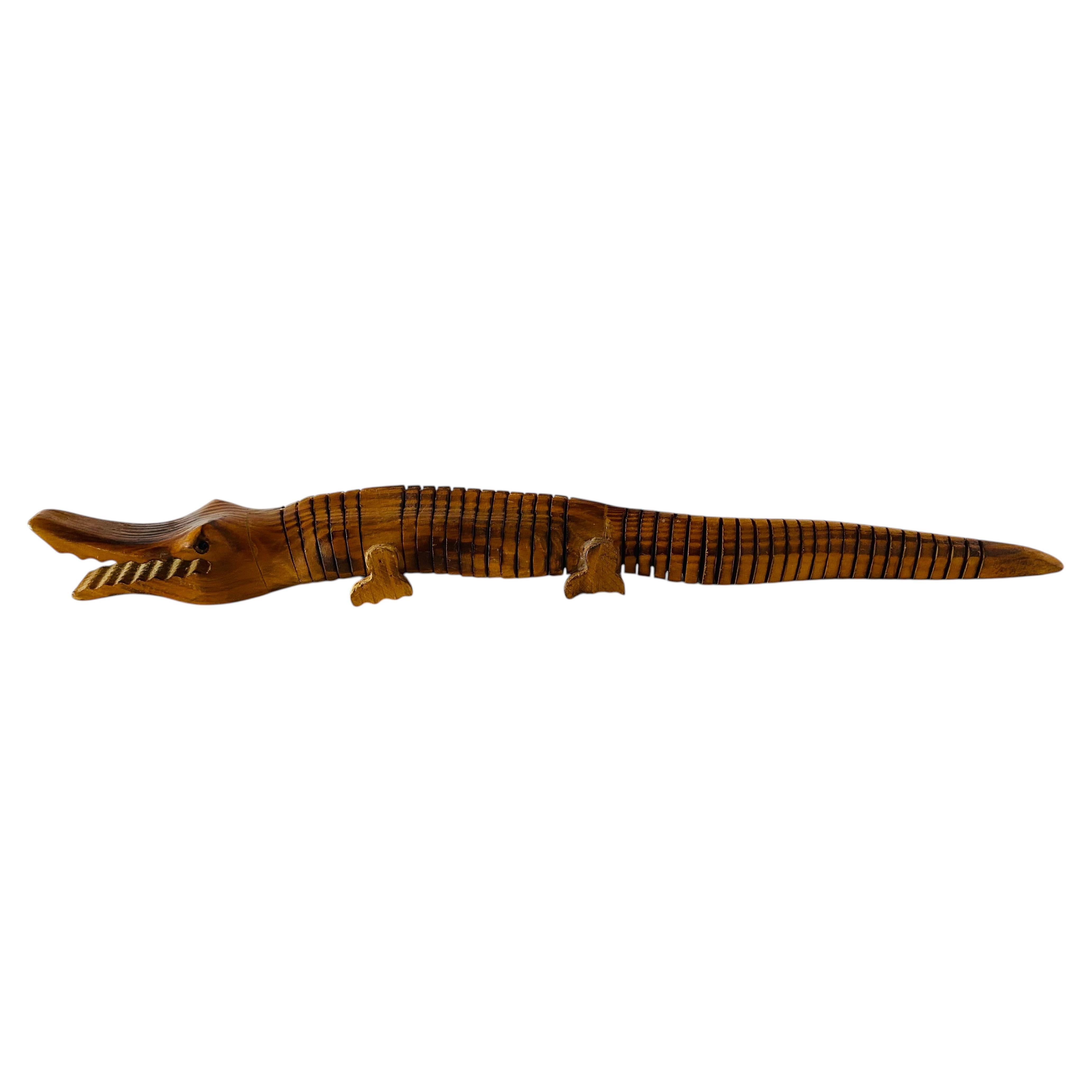 Vintage Articulating Hand Carved Crocodile Figure