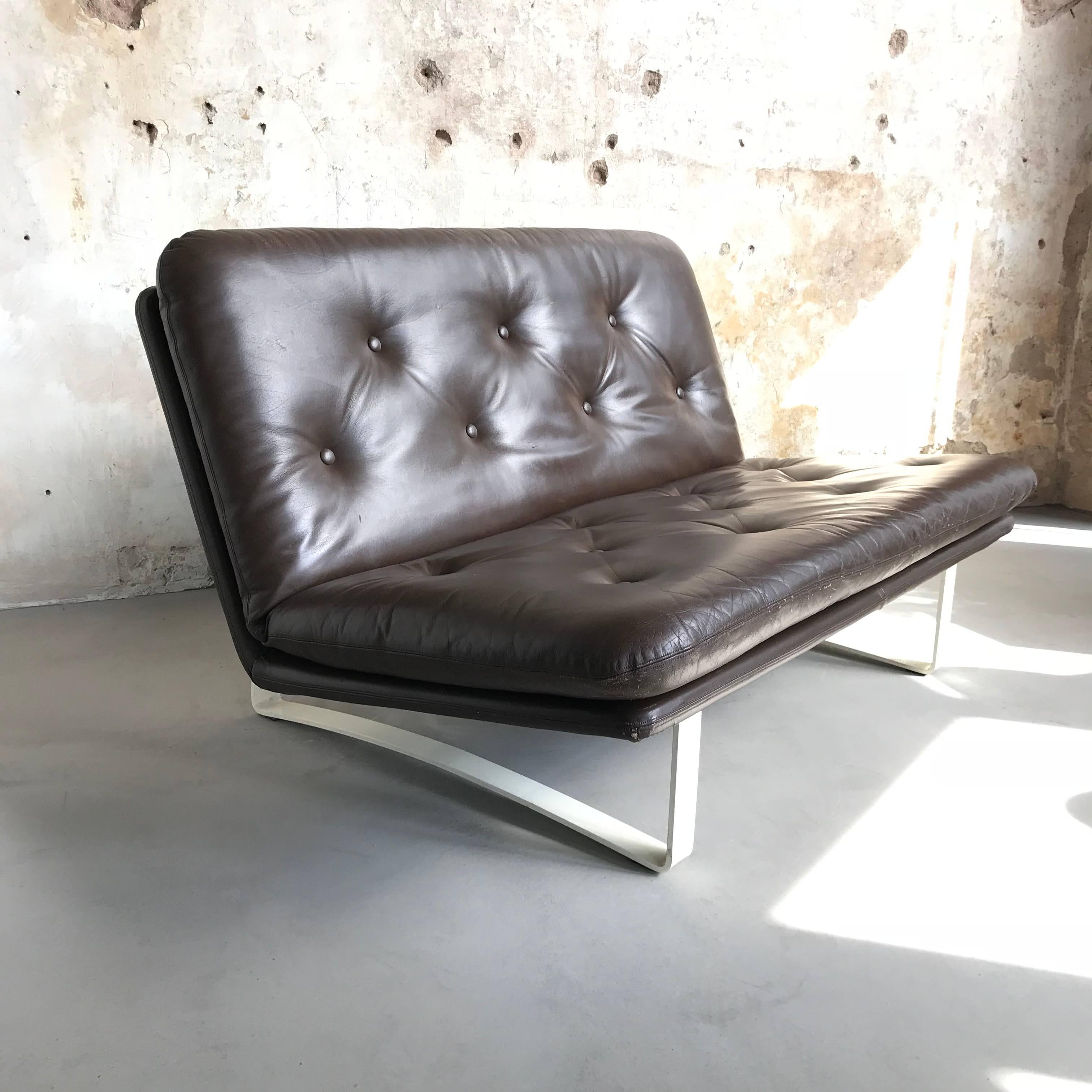 Mid-Century Modern Vintage Artifort C684 Sofa by Kho Liang Ie 1960s, Original Leather Upholstery