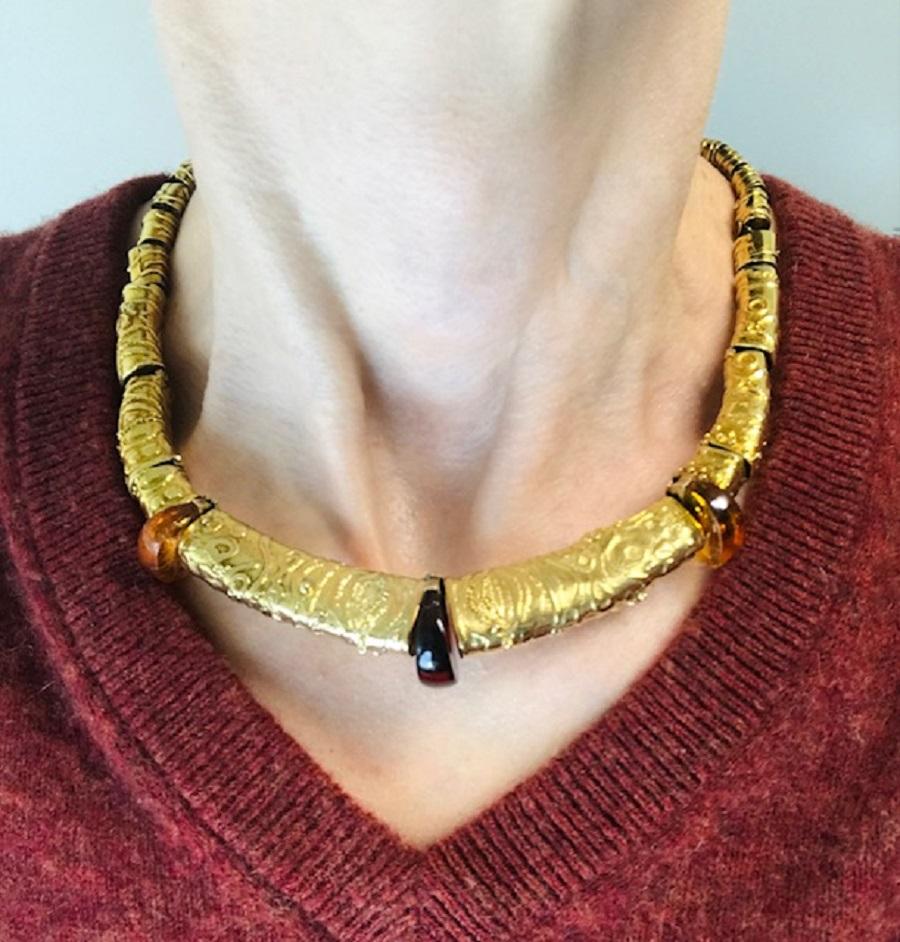 Collier d'ambre et d'or 14k Vintage Artisan en vente 7