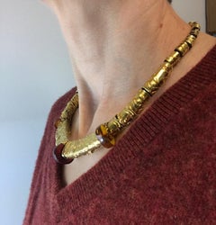 Vintage Artisan 14k Amber and Gold Necklace